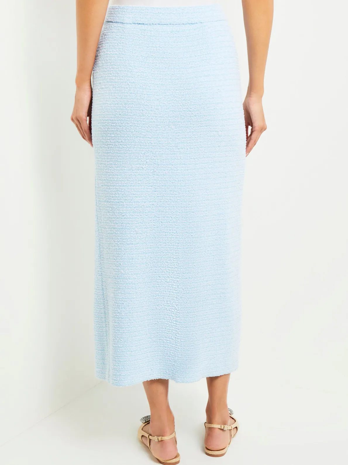 Midi Straight Skirt - Side Slit Tweed Knit