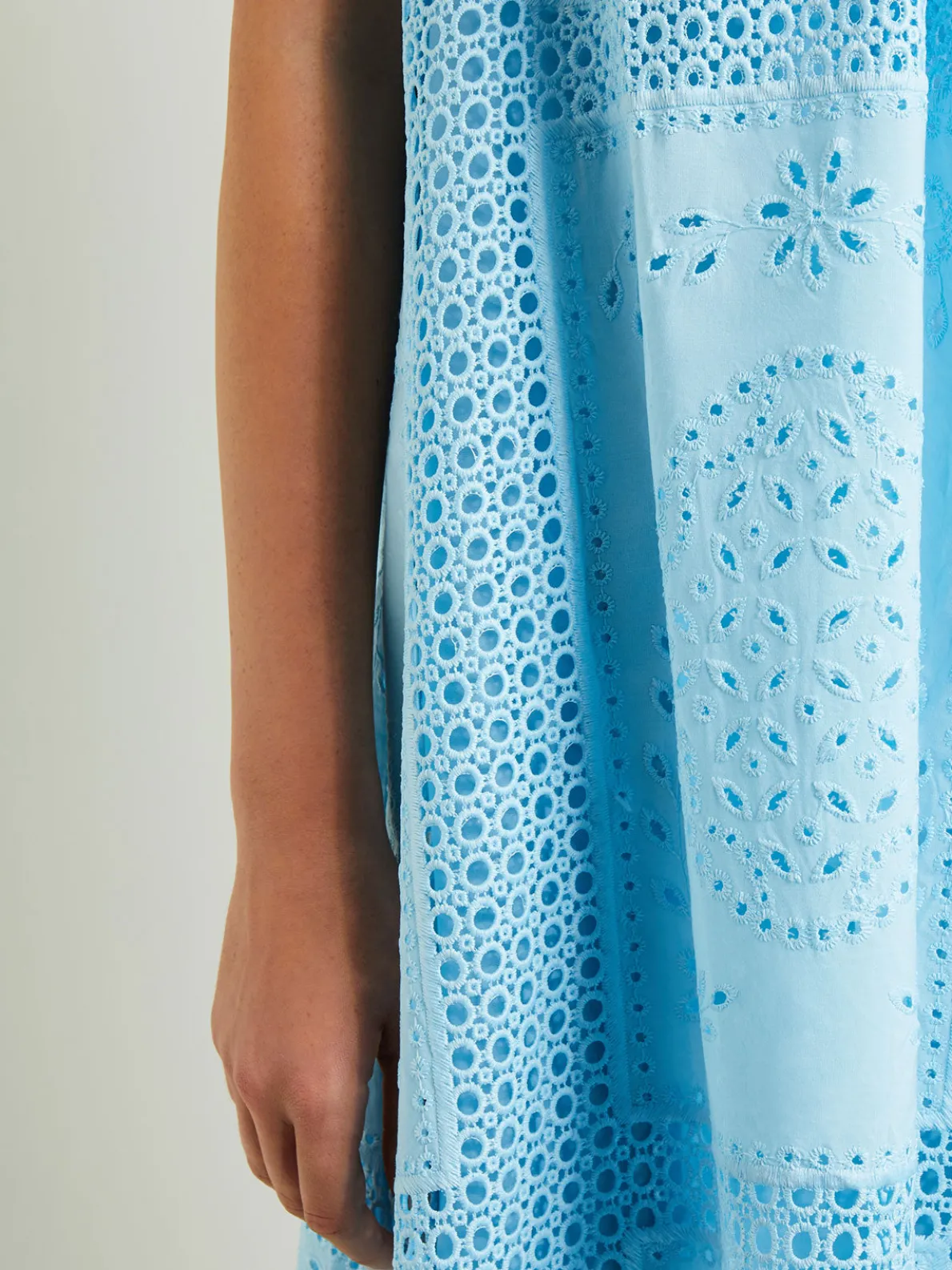 Midi Tent Dress - Sleeveless Eyelet Detailed Woven