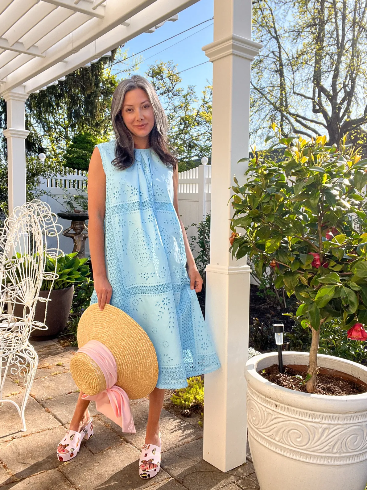 Midi Tent Dress - Sleeveless Eyelet Detailed Woven