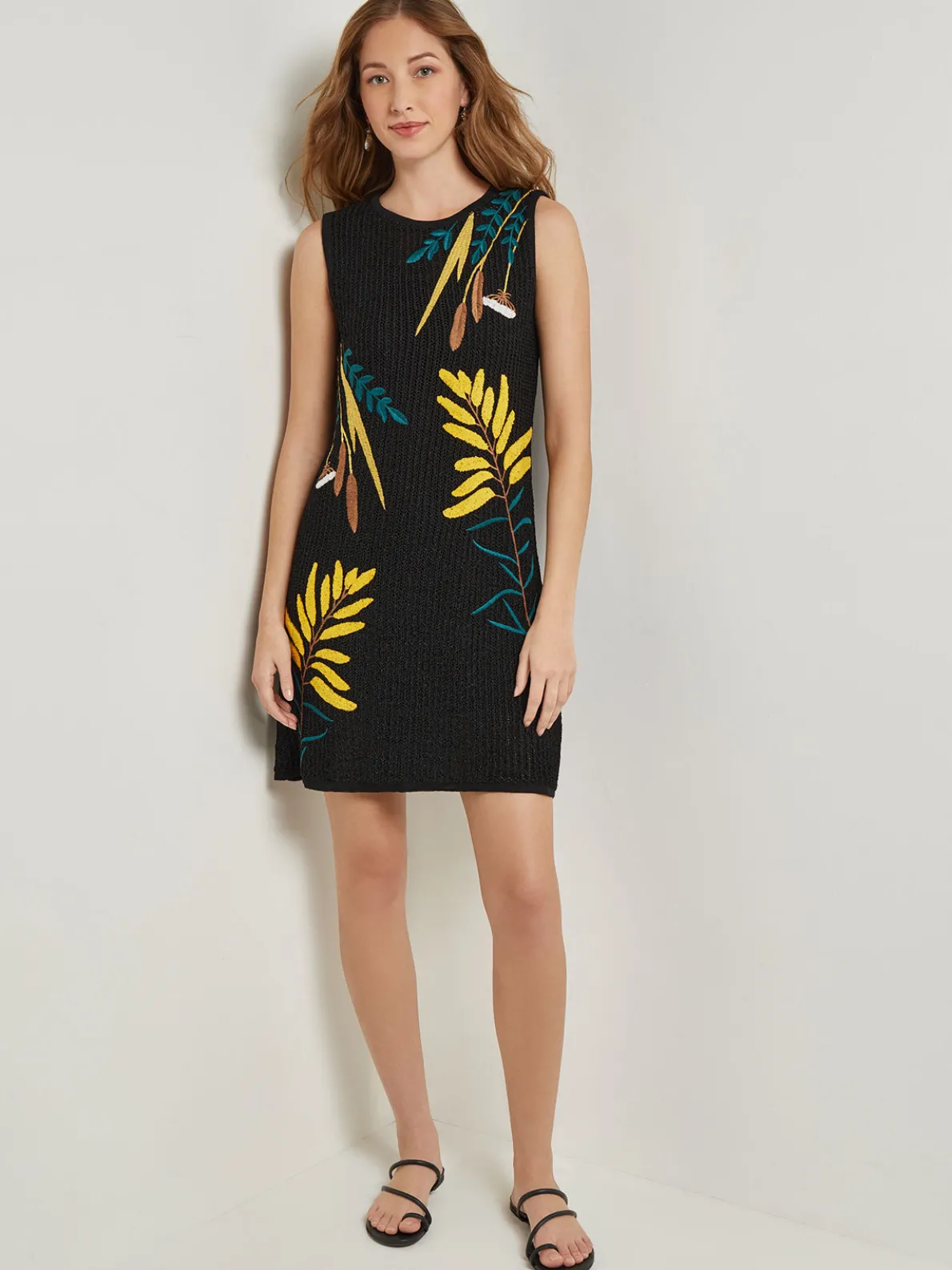 Mini A-Line Dress - Embroidered Open Ribbon Knit