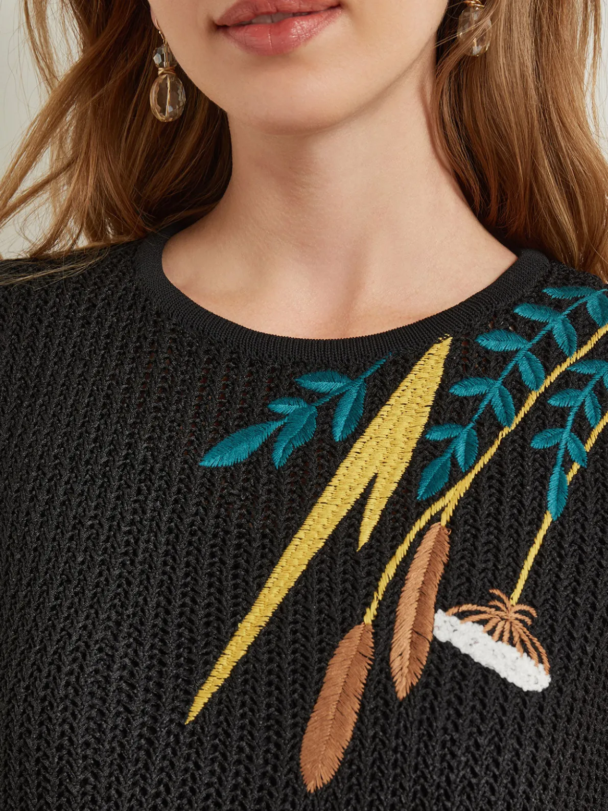 Mini A-Line Dress - Embroidered Open Ribbon Knit