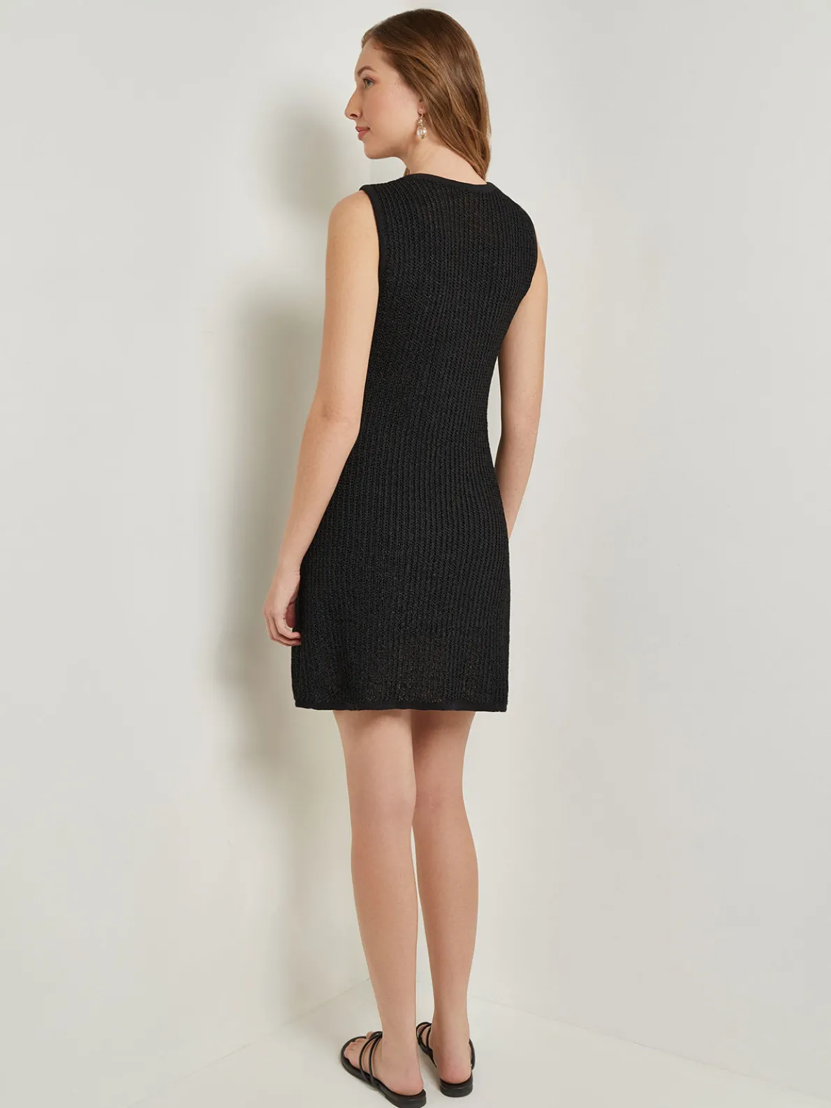 Mini A-Line Dress - Embroidered Open Ribbon Knit