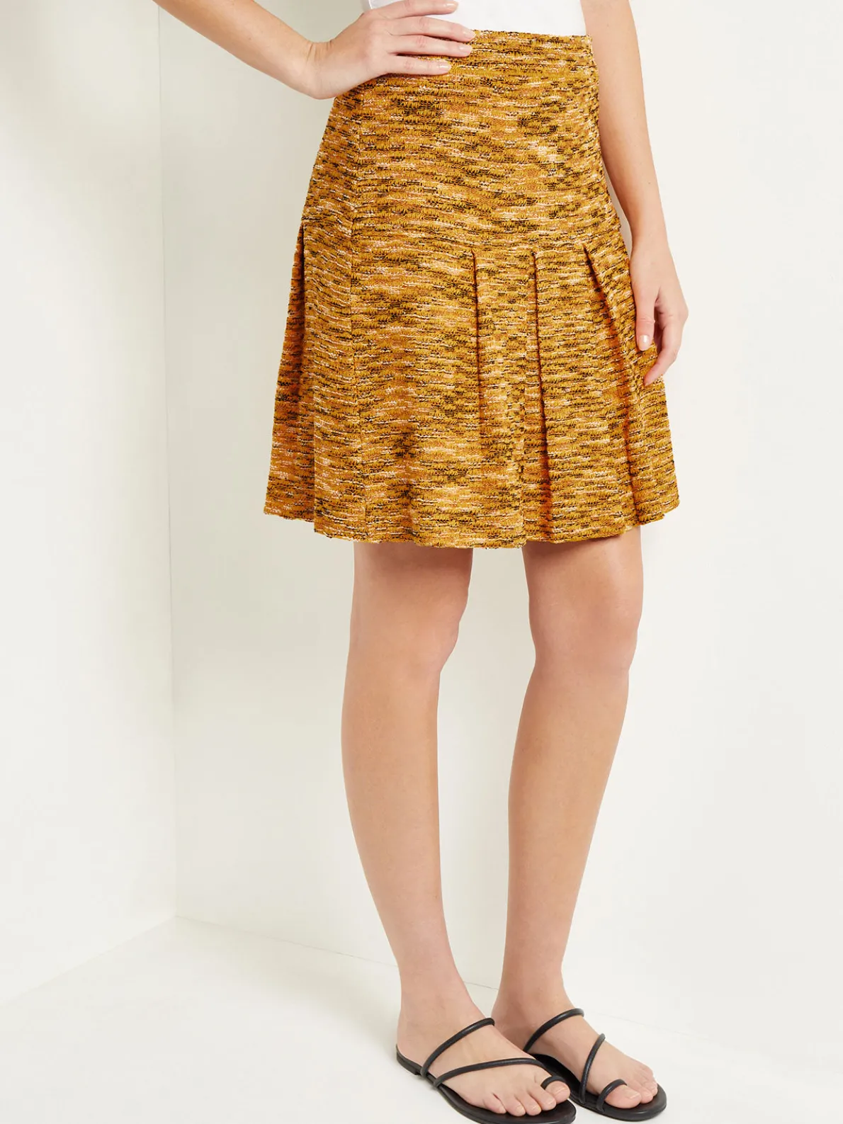 Mini A-Line Skirt - Pleated Tweed Knit