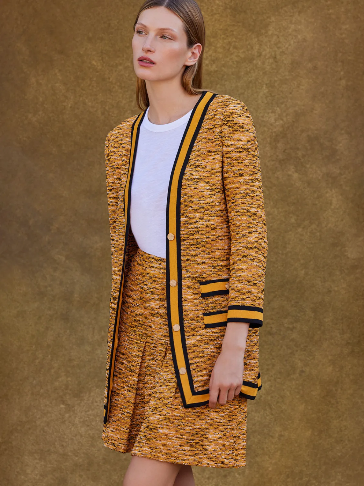 Mini A-Line Skirt - Pleated Tweed Knit