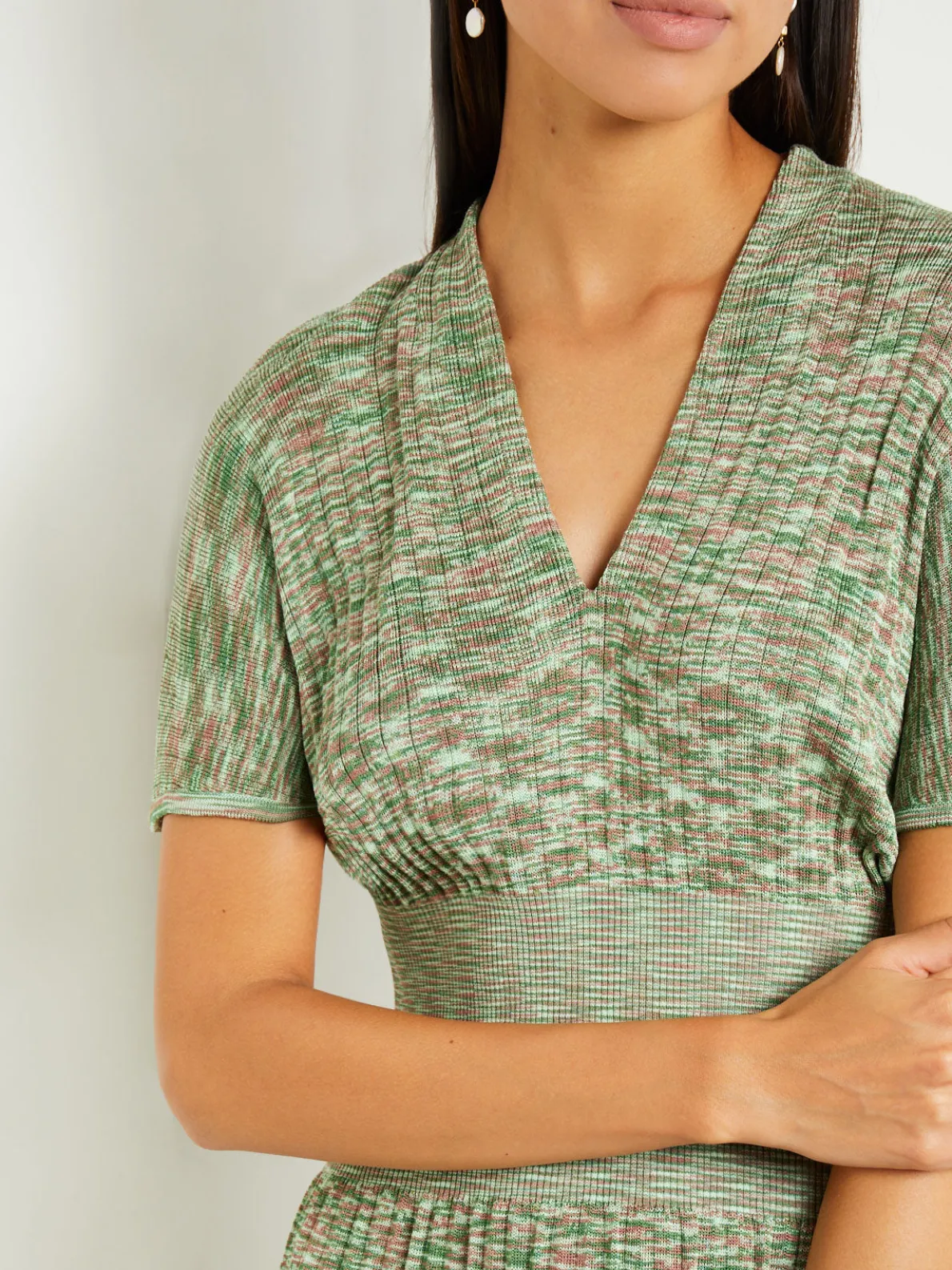 Mini Fit & Flare Dress - V-Neck Pleated Knit