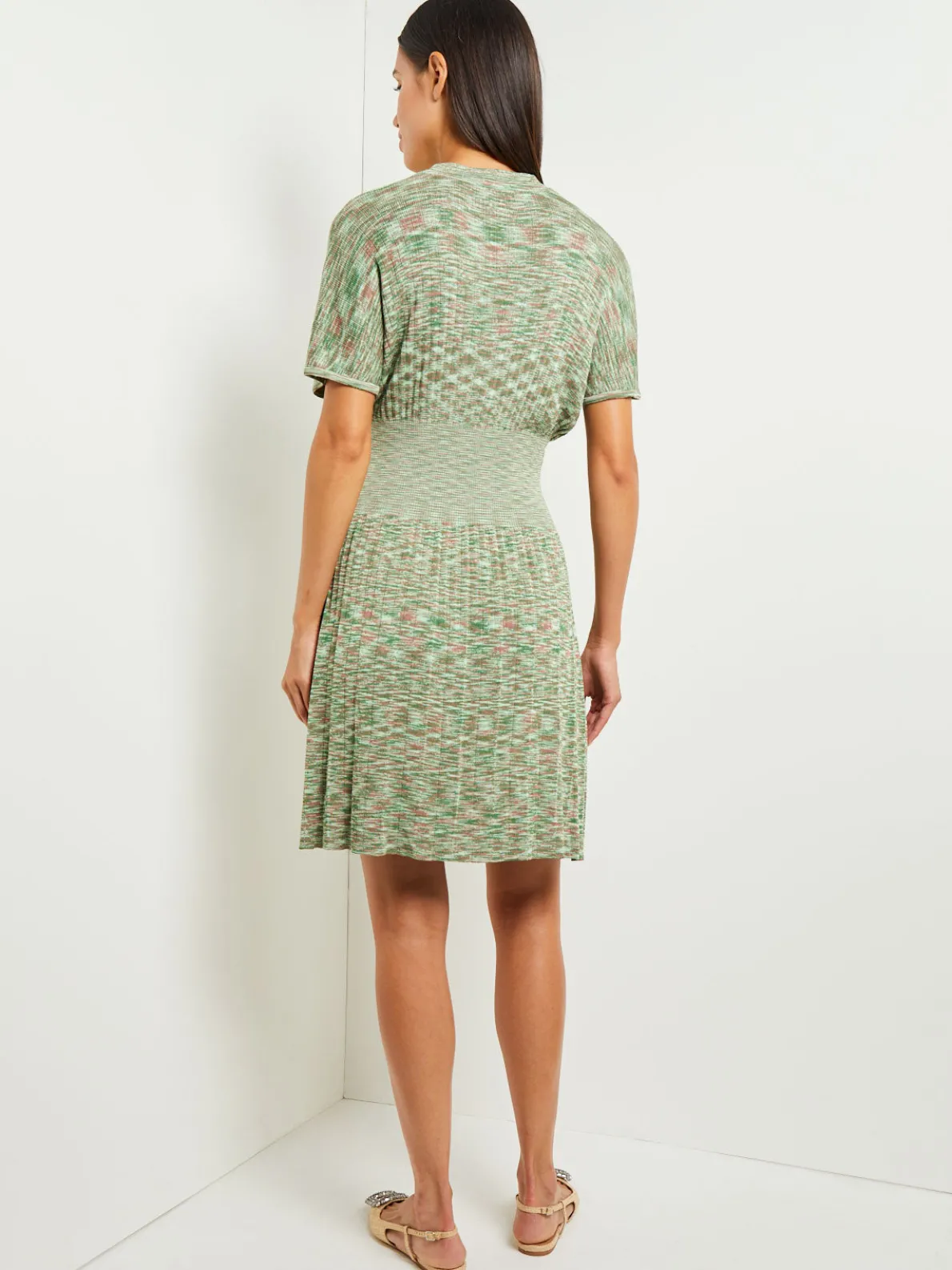 Mini Fit & Flare Dress - V-Neck Pleated Knit