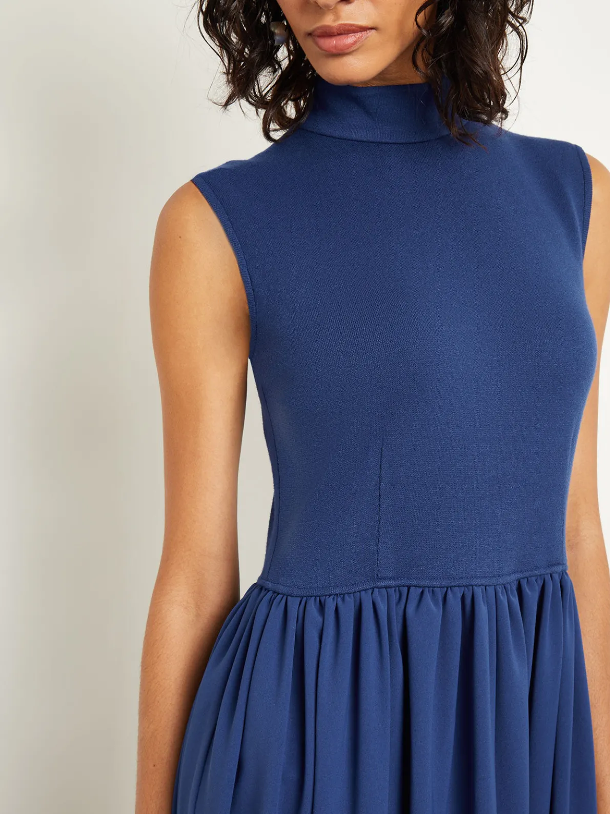 Mixed Media Fit-and-Flare Sleeveless Midi Dress