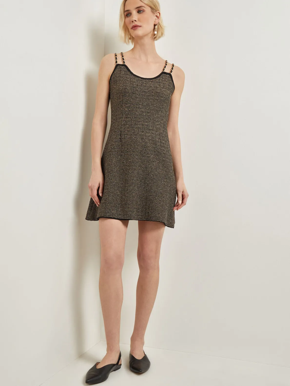 Modern Fit A-Line Curb Chain Double Strap Knit Mini Dress