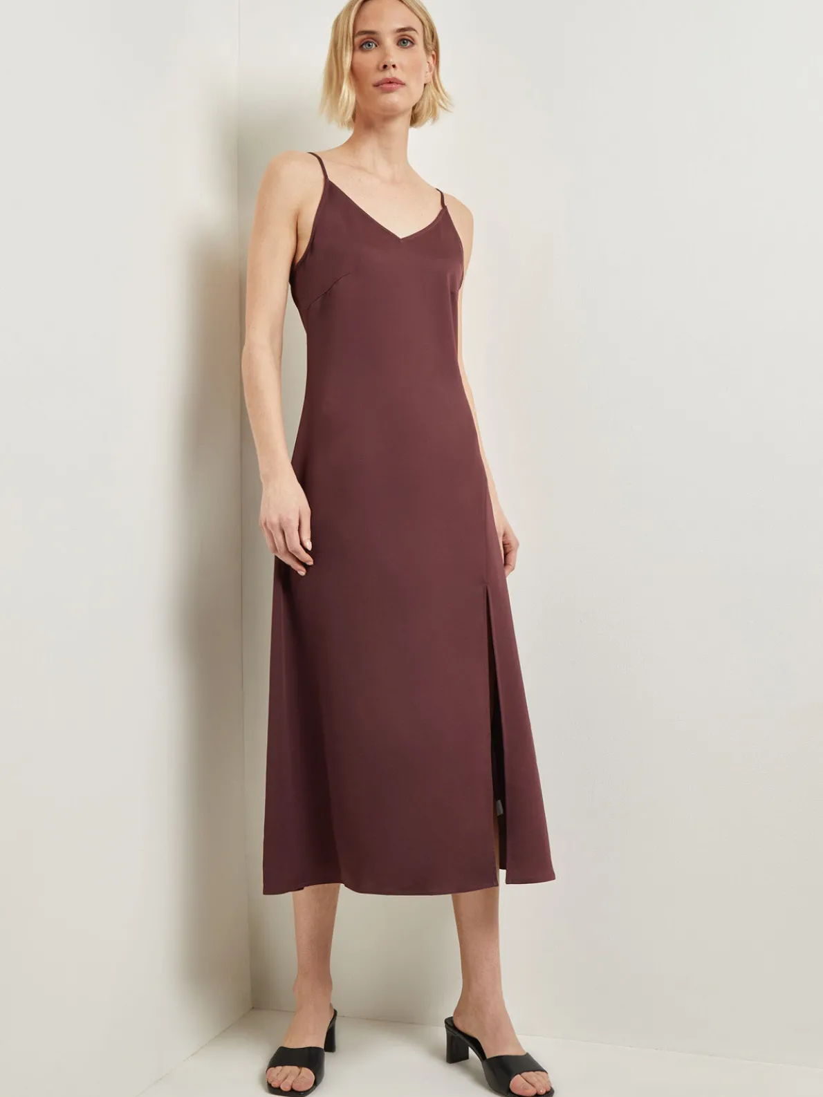 Modern Fit A-Line Crepe de Chine Slip Maxi Dress