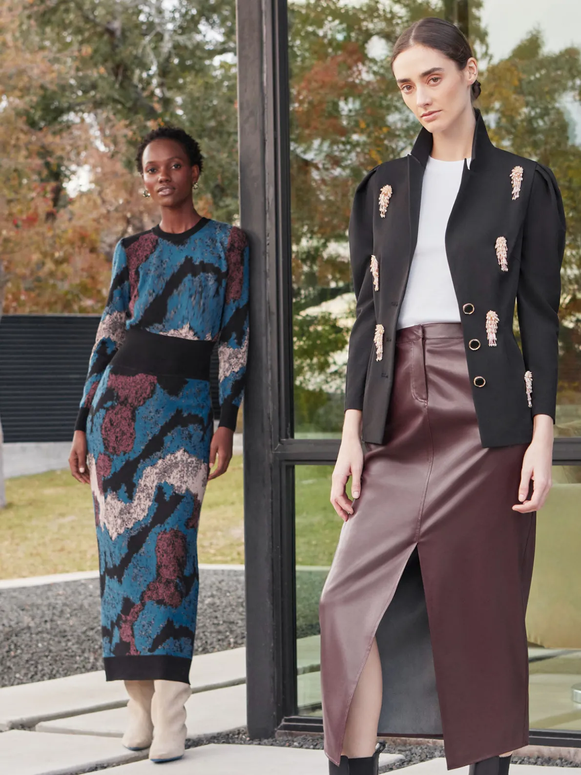 Modern Fit Beaded Applique Button Front Blazer