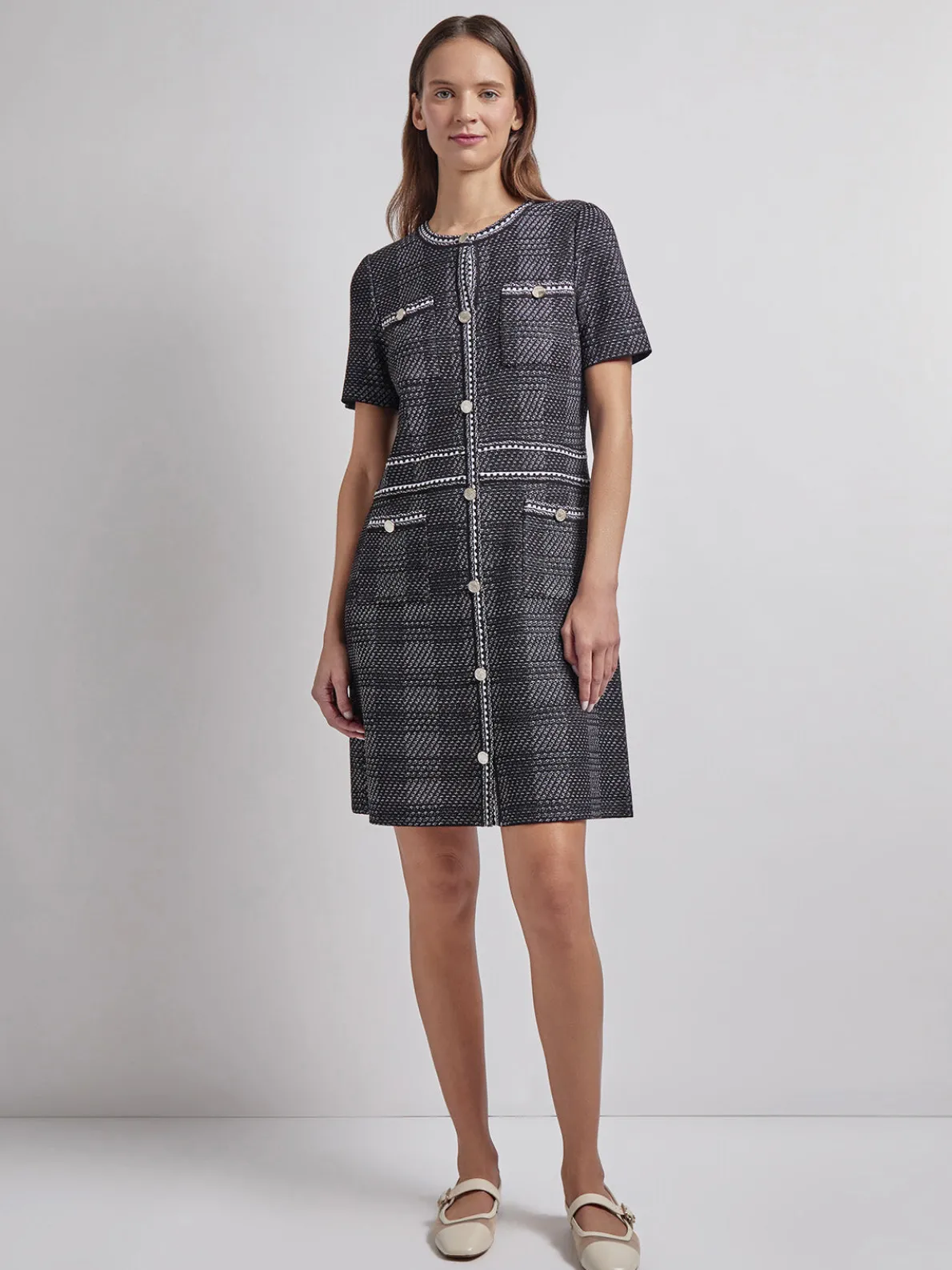 Modern Fit Bold Plaid Tweed Knit Sheath Dress