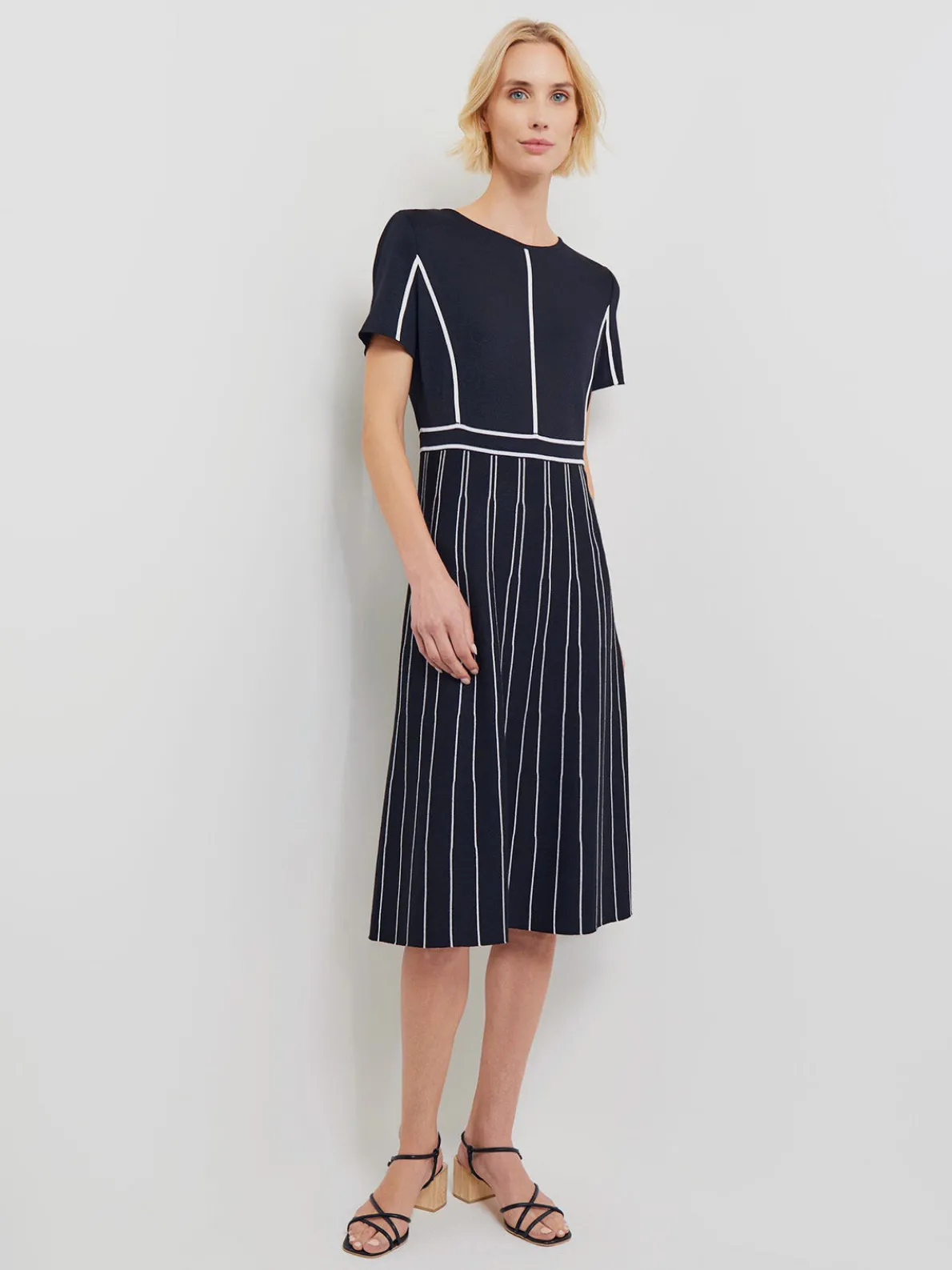 Modern Fit Contrast Stripe A-Line Soft Knit Dress