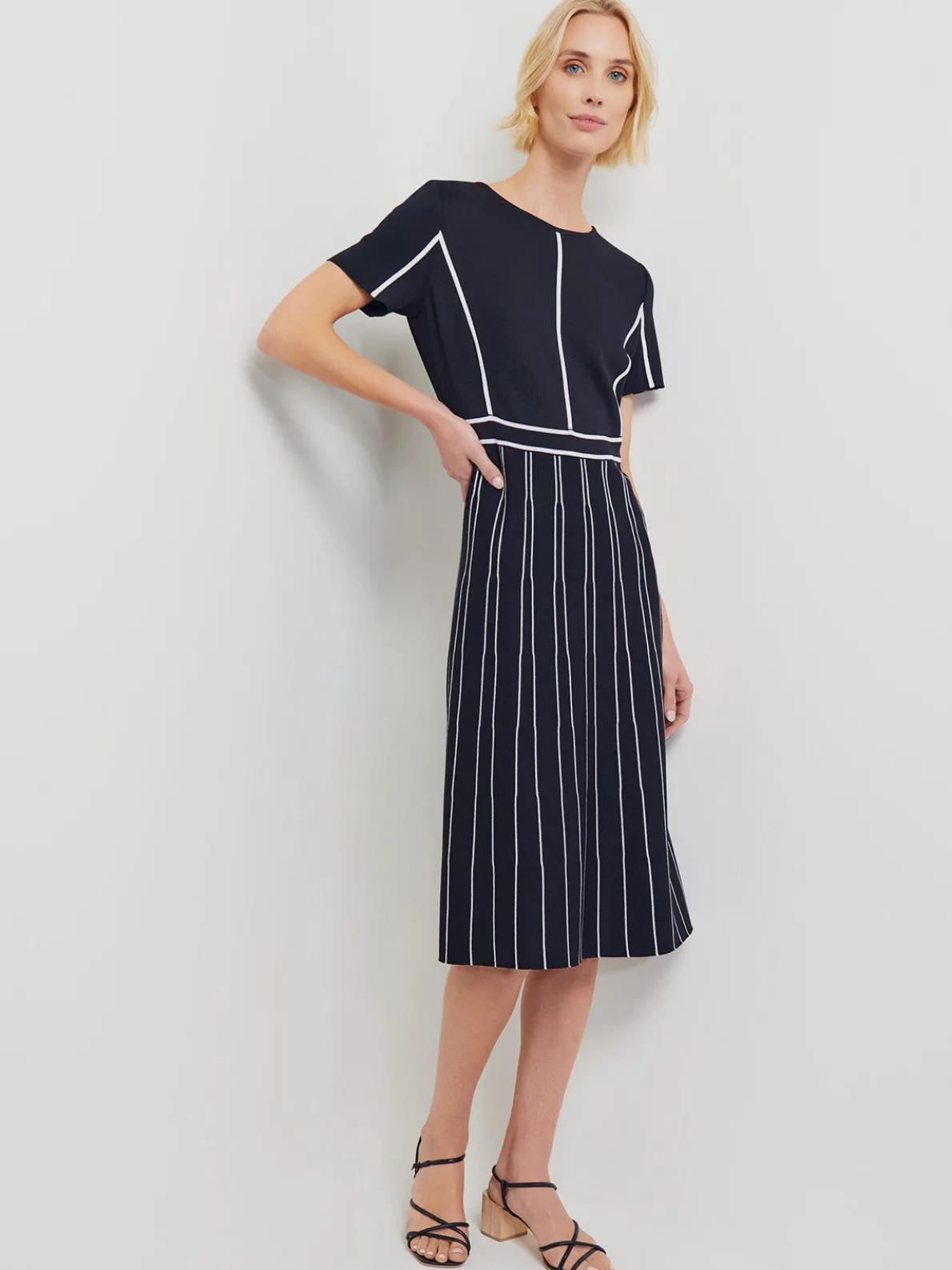 Modern Fit Contrast Stripe A-Line Soft Knit Dress