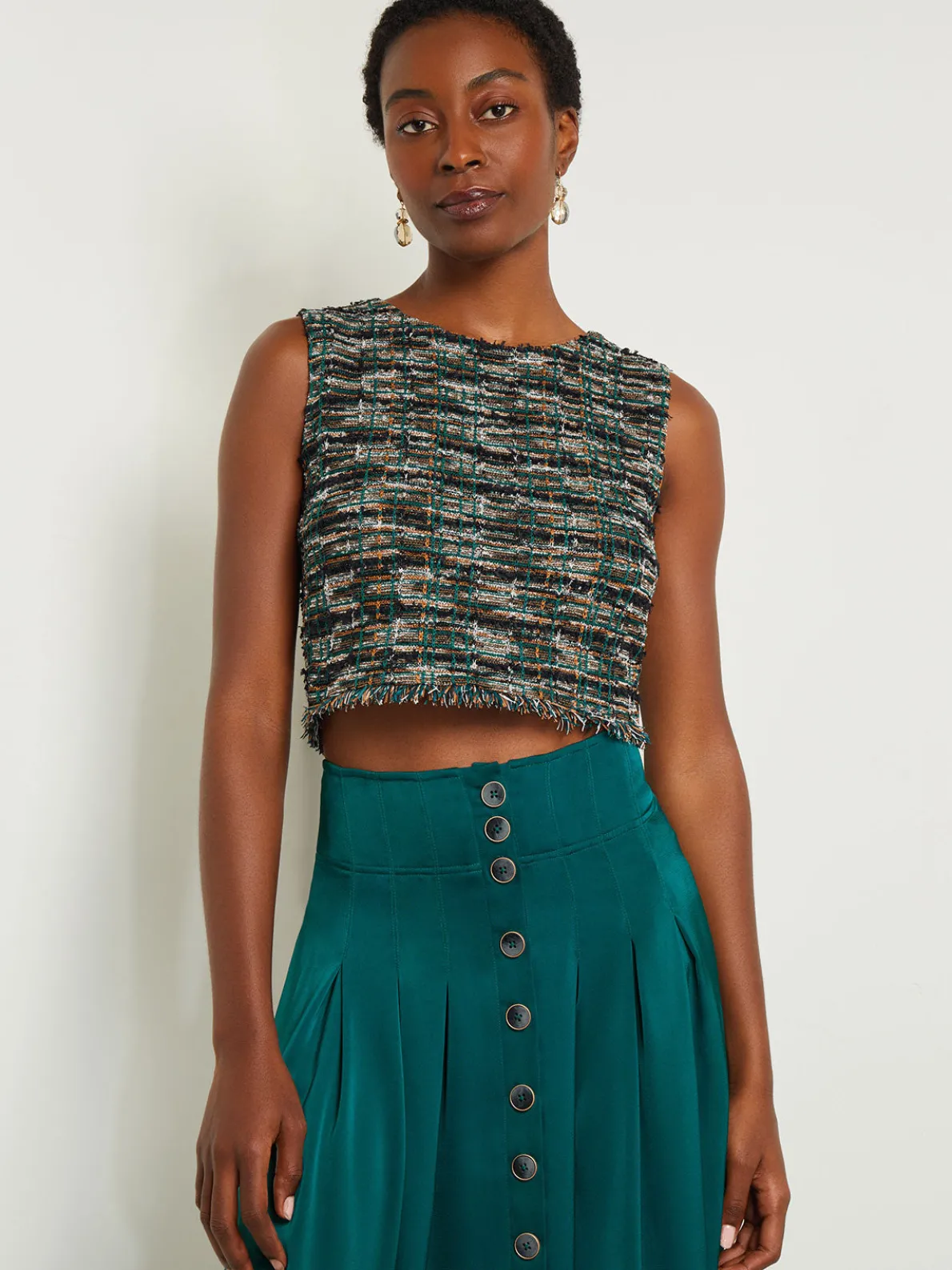 Modern Fit Cropped Tweed Knit Tank