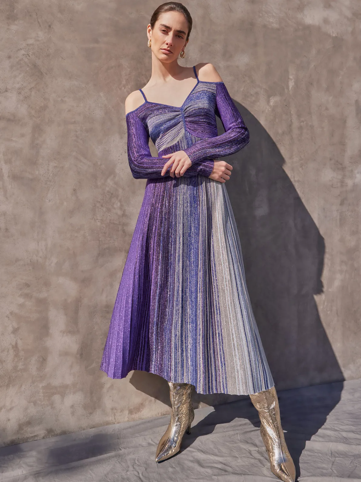 Modern Fit Empire Shimmer Lurex Knit Maxi Dress