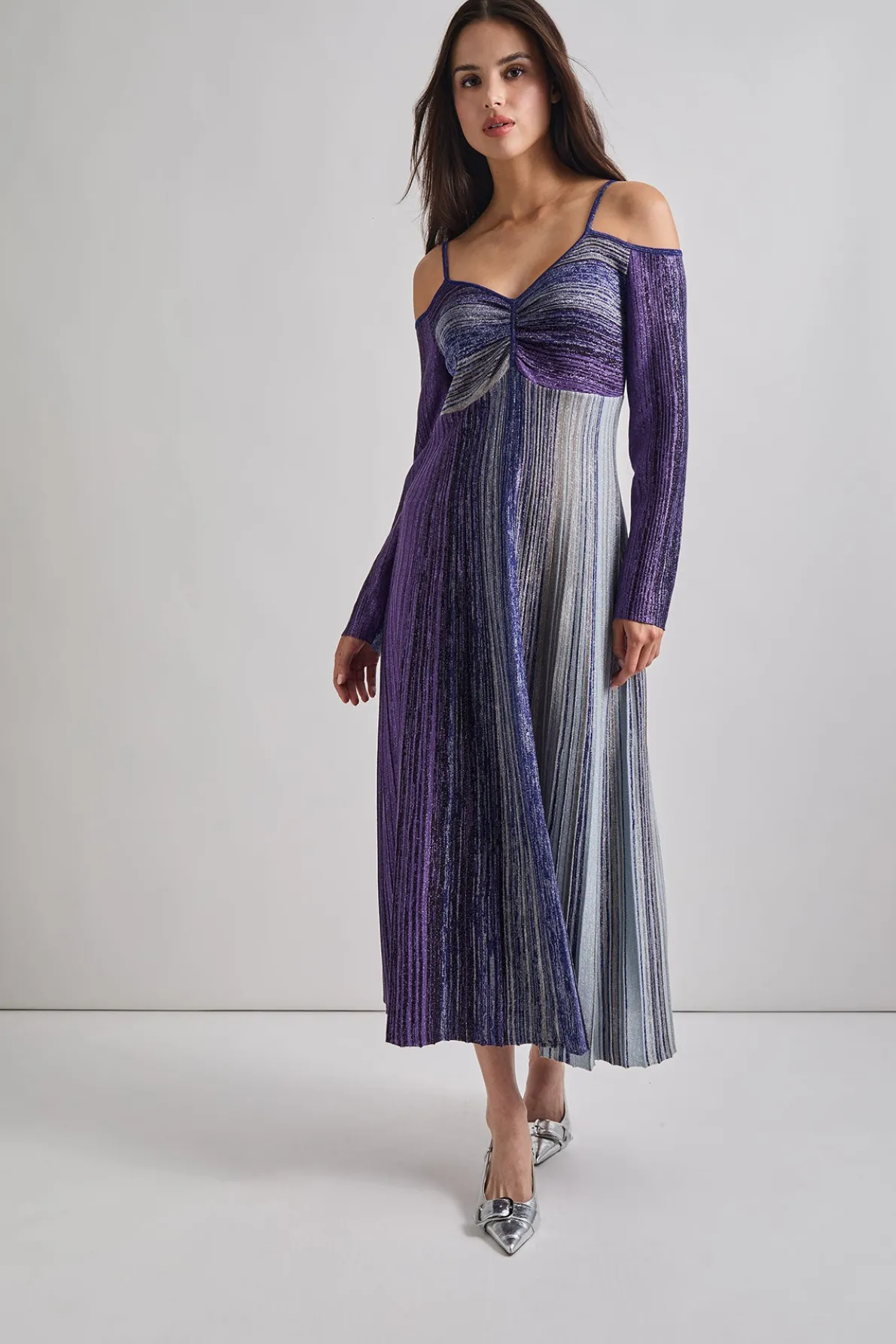 Modern Fit Empire Shimmer Lurex Knit Maxi Dress