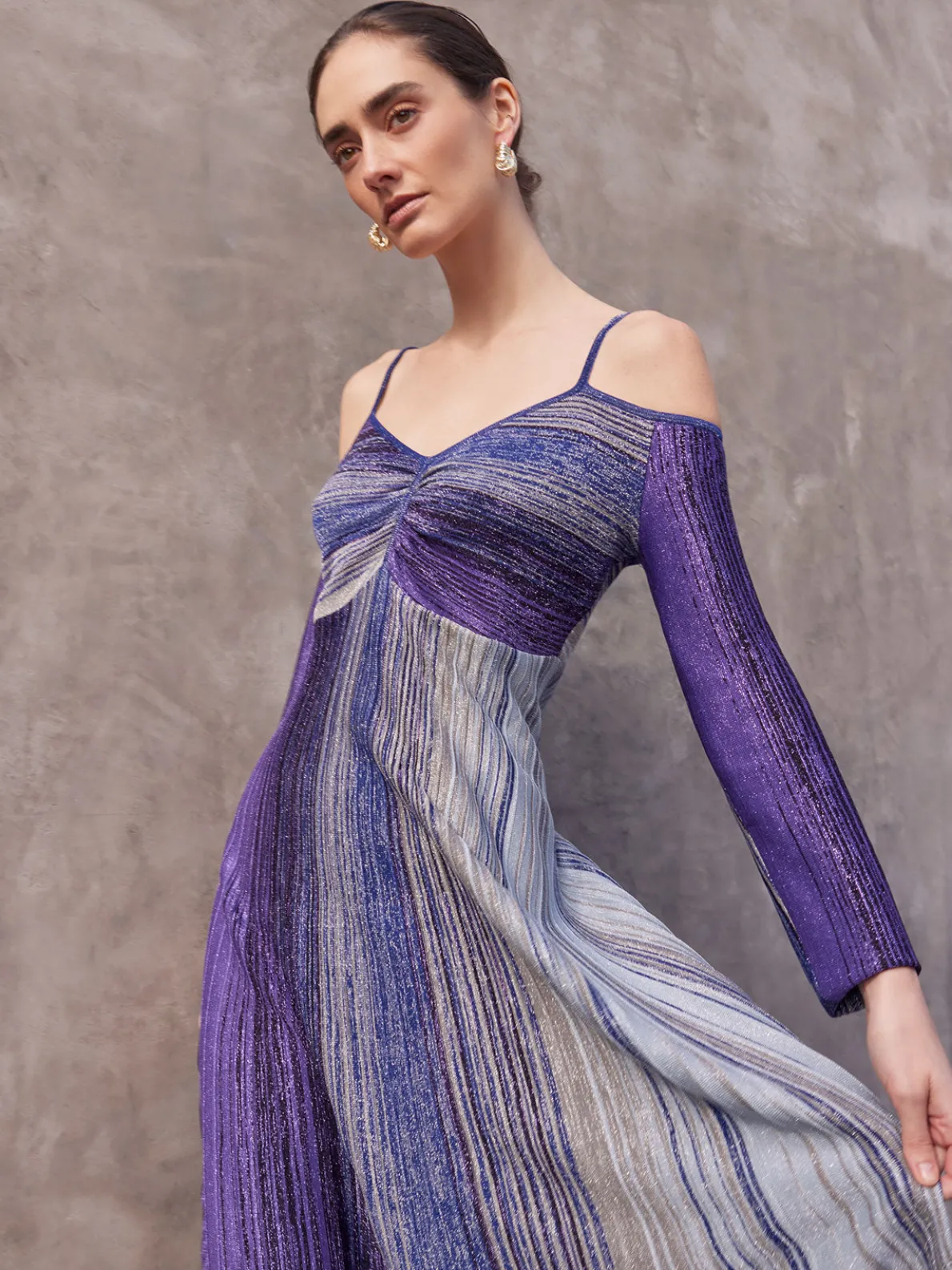 Modern Fit Empire Shimmer Lurex Knit Maxi Dress