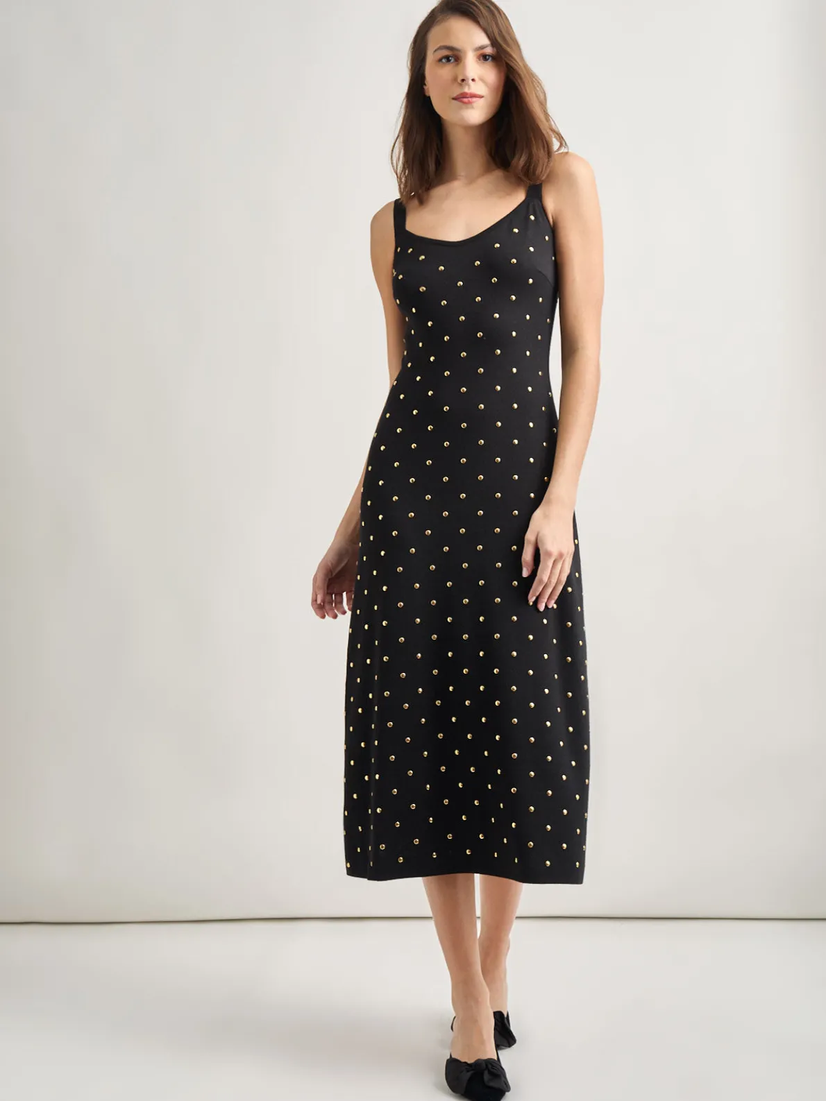 Modern Fit Gold Stud Midi Soft Knit Tank Dress