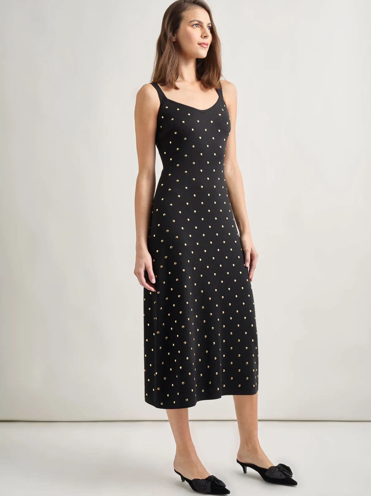 Modern Fit Gold Stud Midi Soft Knit Tank Dress