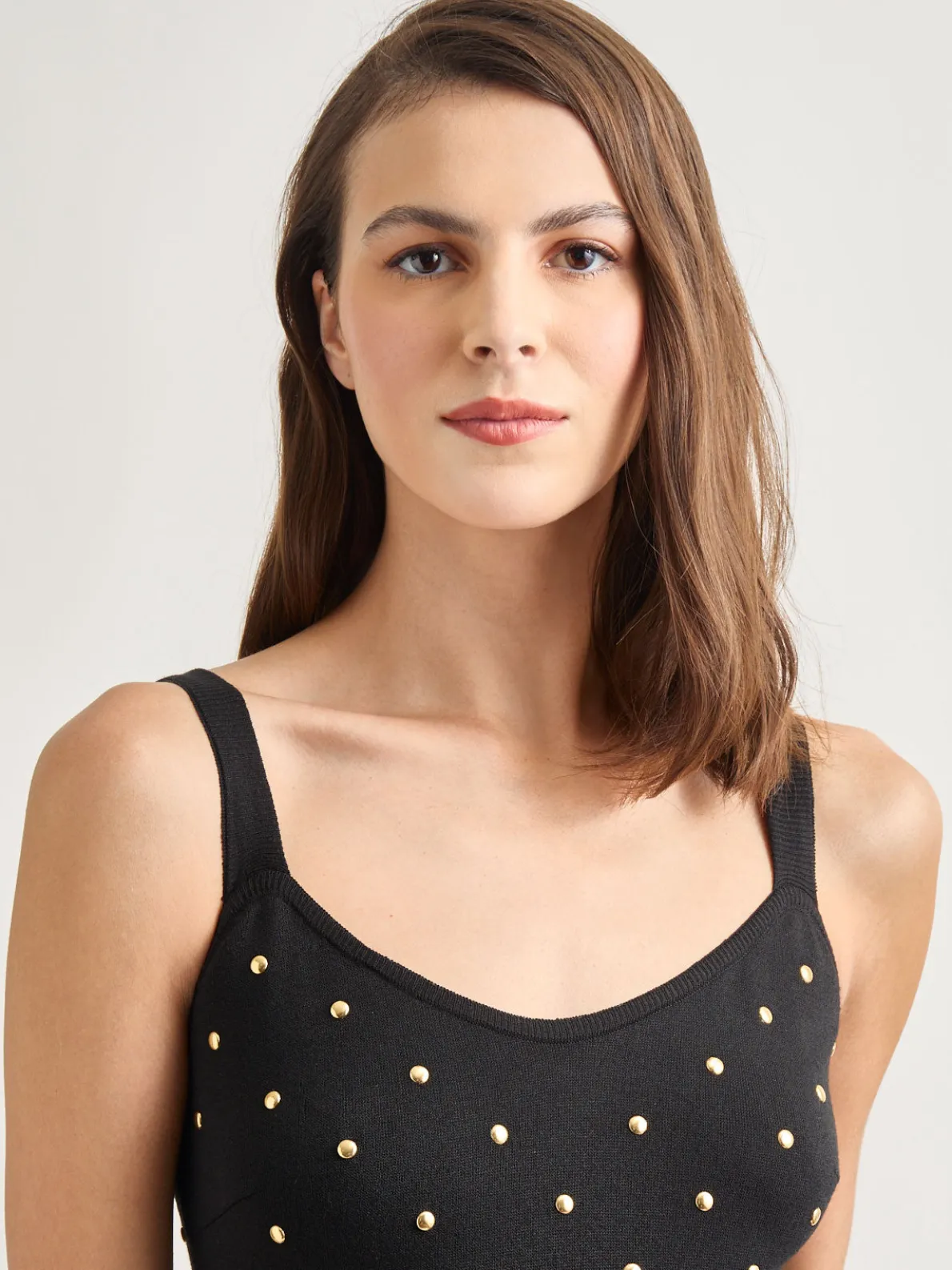 Modern Fit Gold Stud Midi Soft Knit Tank Dress