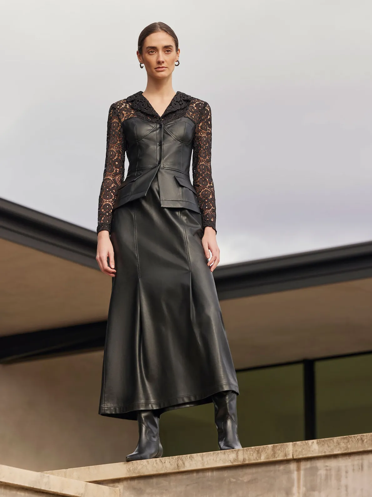 Modern Fit Lace & Vegan Leather Corset Jacket