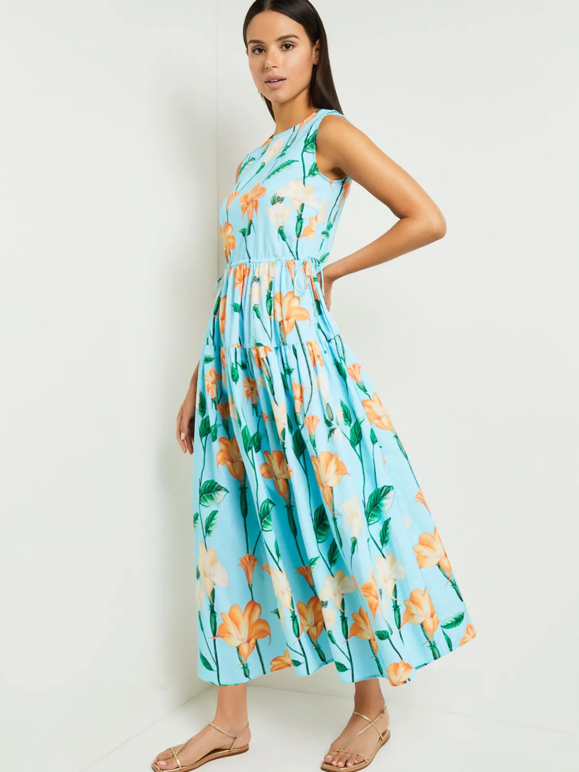 Modern Fit Maxi Drop Waist Floral Cotton Dress