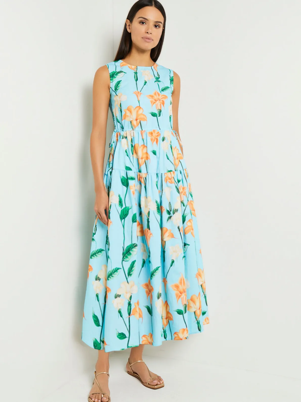 Modern Fit Maxi Drop Waist Floral Cotton Dress