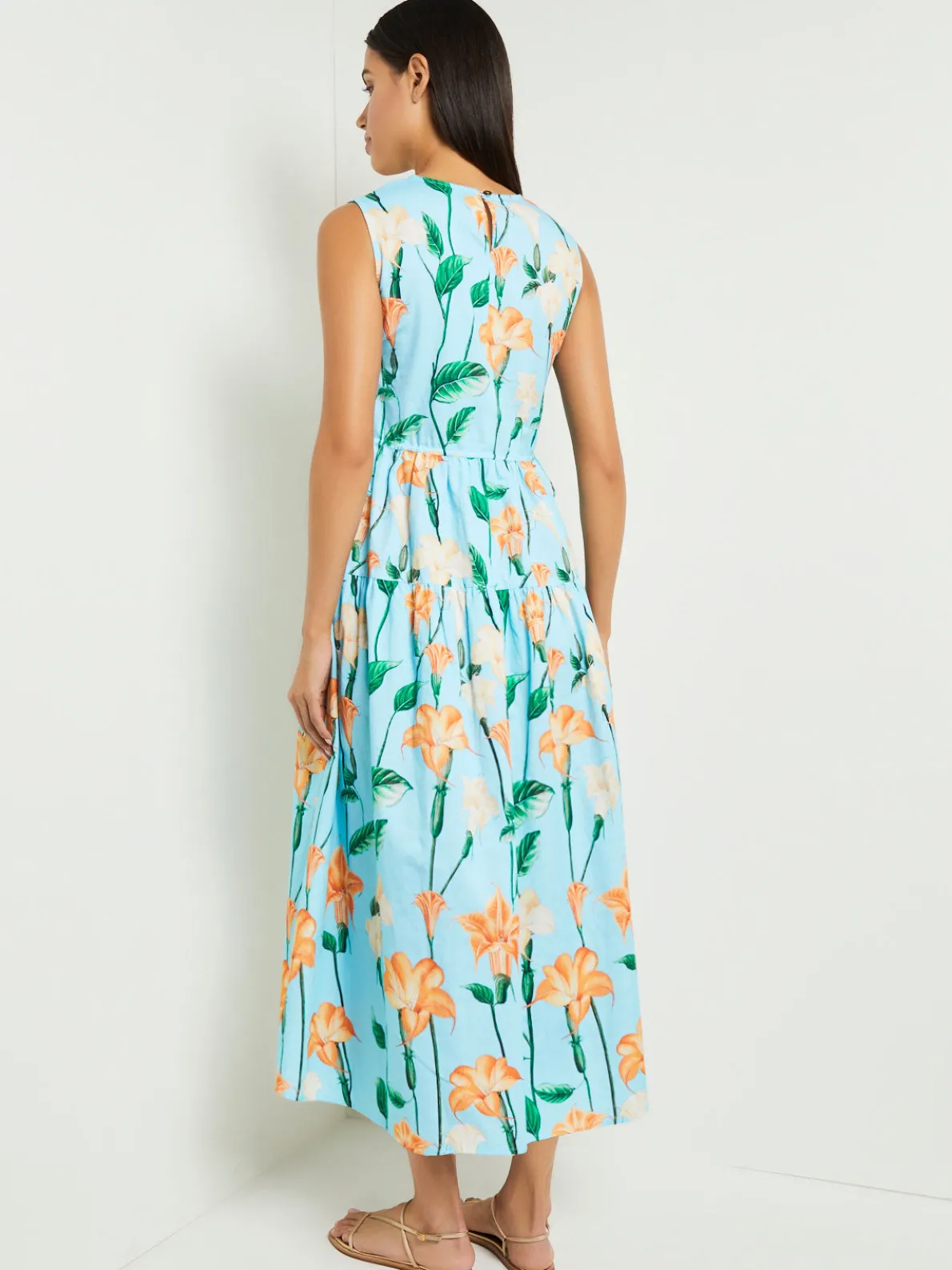 Modern Fit Maxi Drop Waist Floral Cotton Dress