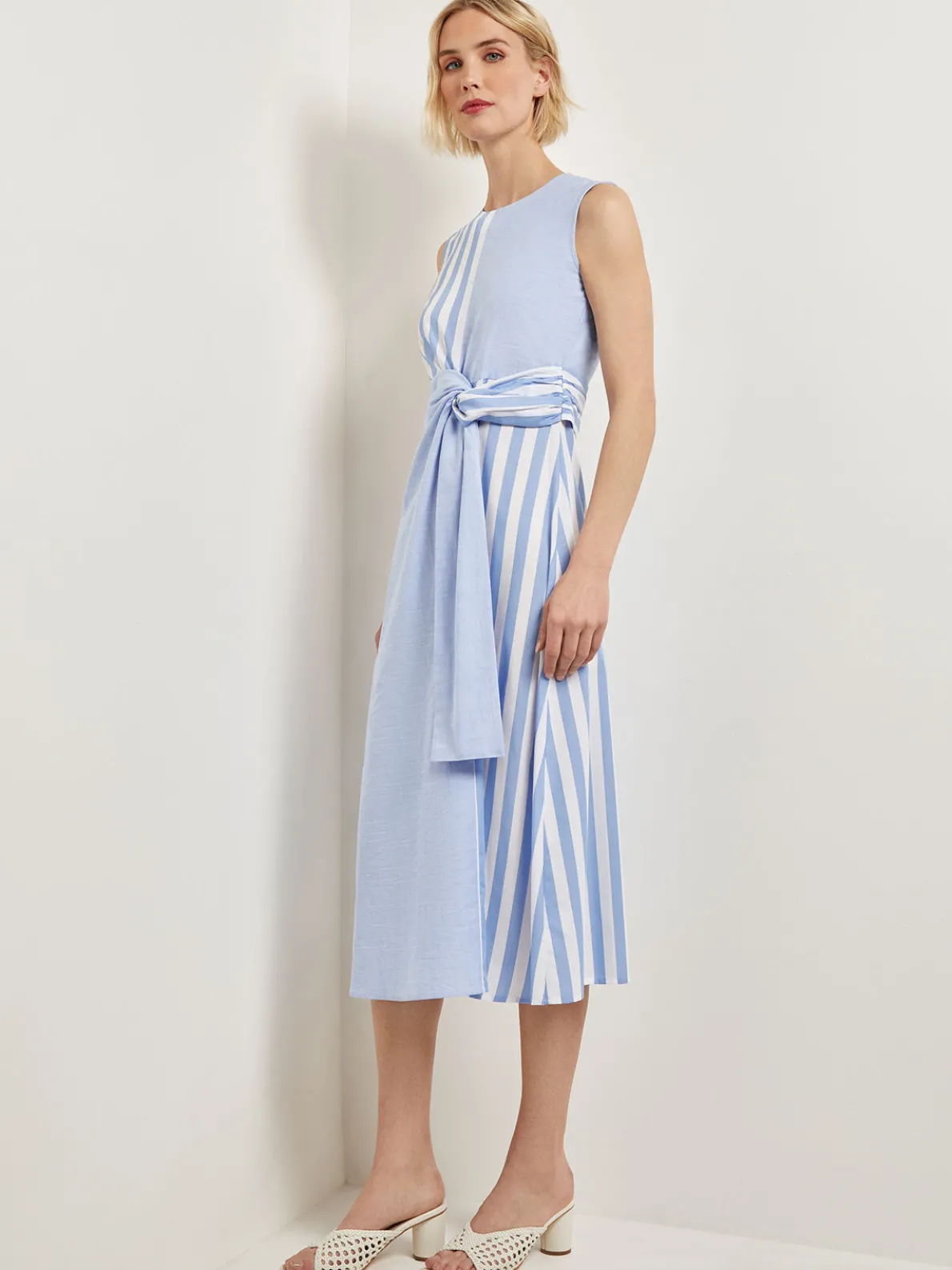 Modern Fit Midi A-Line Dress - Split Pattern Cotton