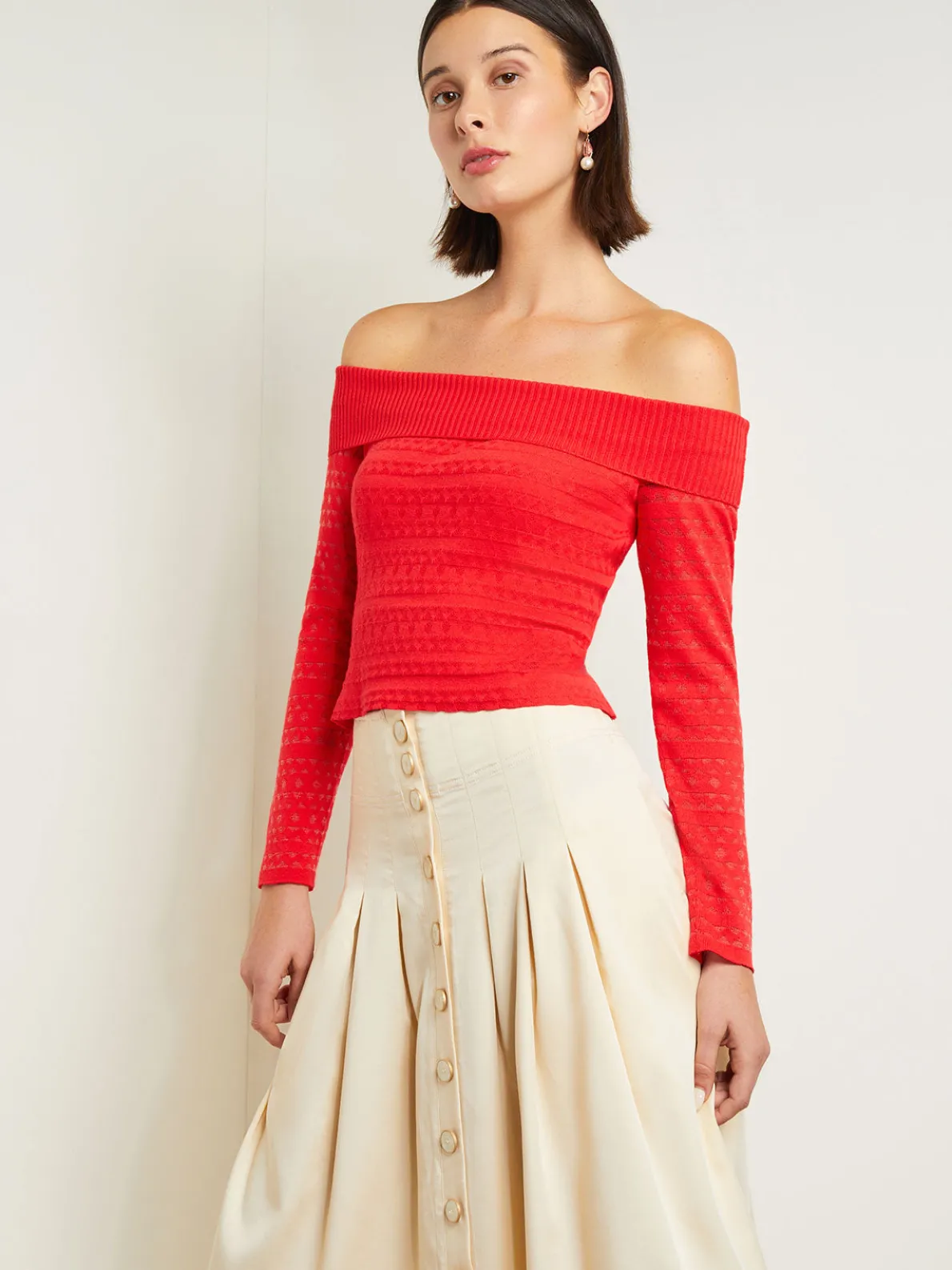 Modern Fit Off-The-Shoulder Burnout Knit Top