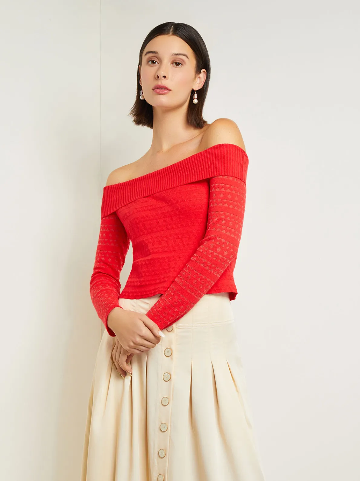 Modern Fit Off-The-Shoulder Burnout Knit Top