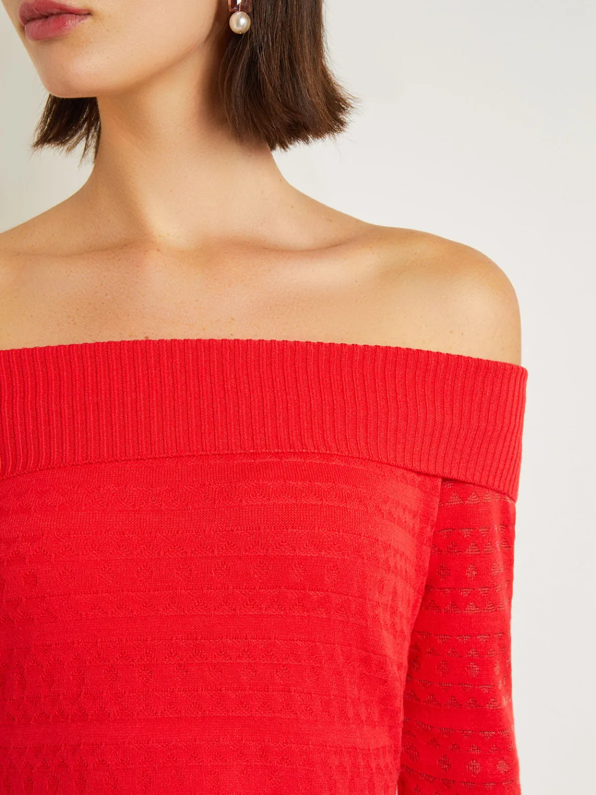 Modern Fit Off-The-Shoulder Burnout Knit Top