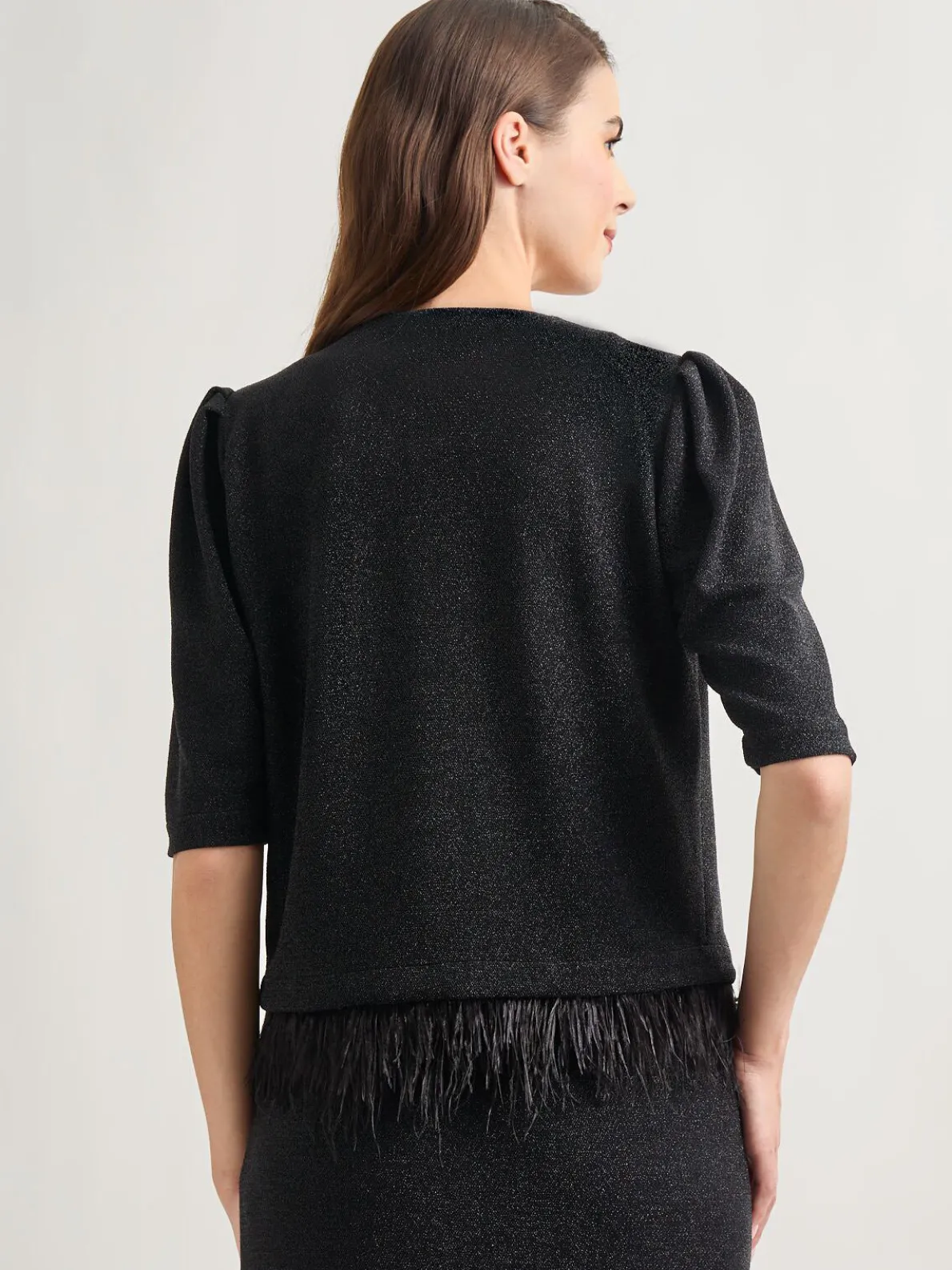 Modern Fit Ostrich Feather Trim Stretch Woven Jacket