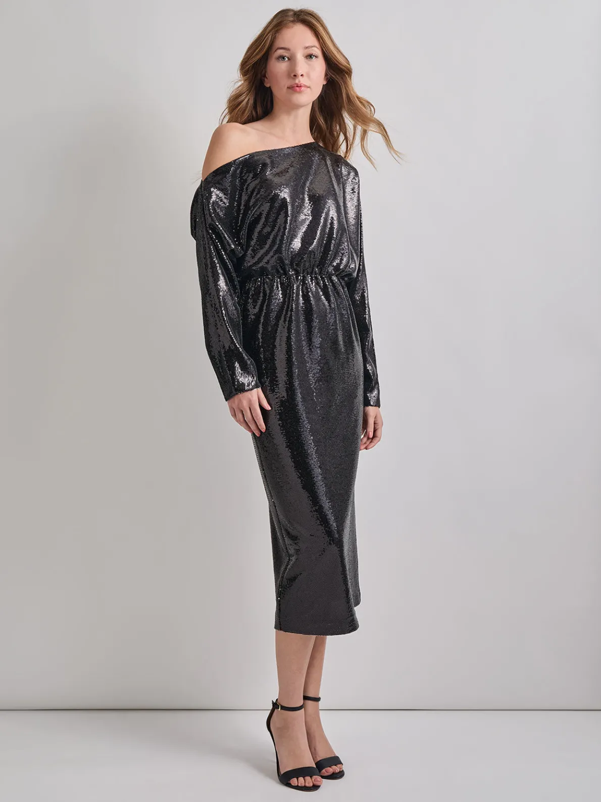 Modern Fit Sequin Novelty Woven Blouson Midi Dress