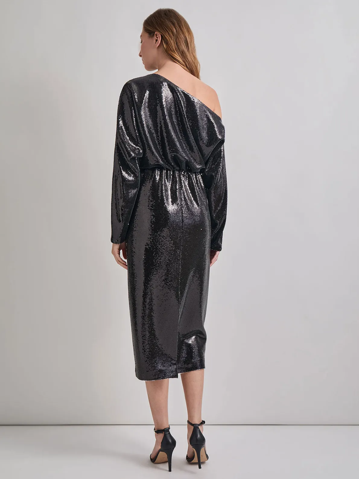 Modern Fit Sequin Novelty Woven Blouson Midi Dress