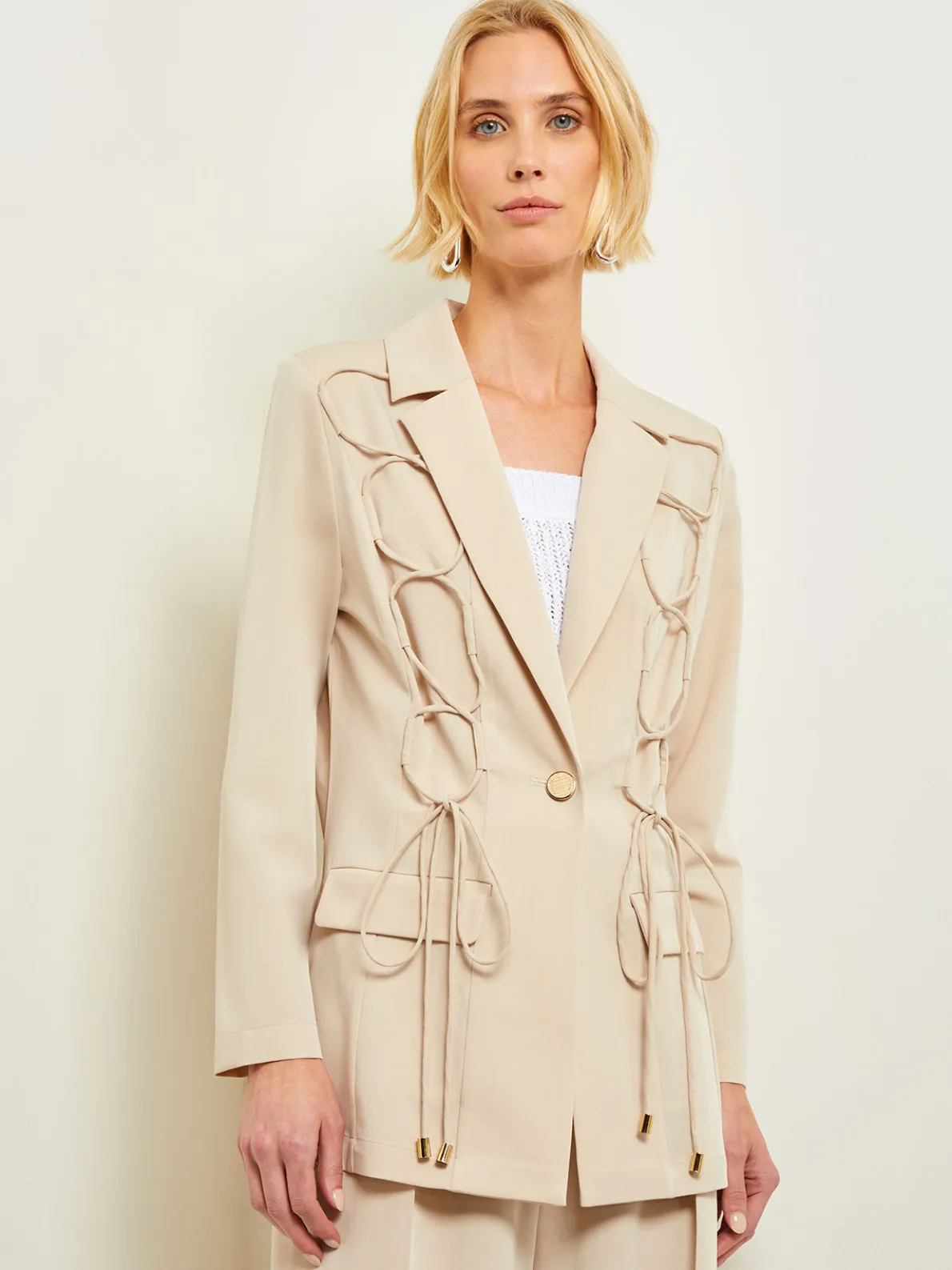 Modern Fit Single Button Jacket - Lace Tie Detail Woven