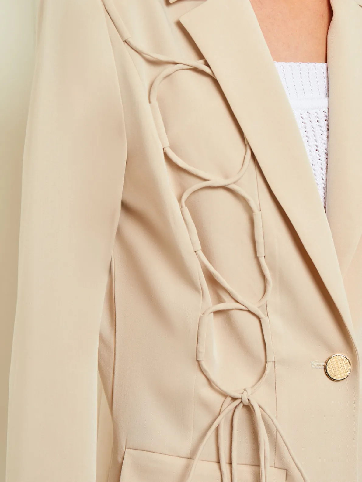 Modern Fit Single Button Jacket - Lace Tie Detail Woven