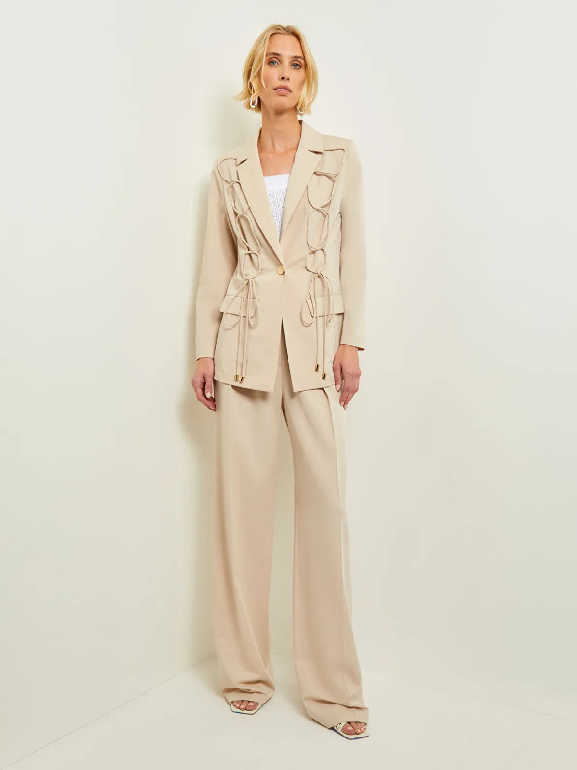 Modern Fit Single Button Jacket - Lace Tie Detail Woven