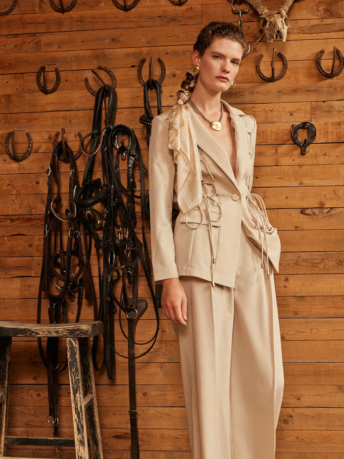 Modern Fit Single Button Jacket - Lace Tie Detail Woven