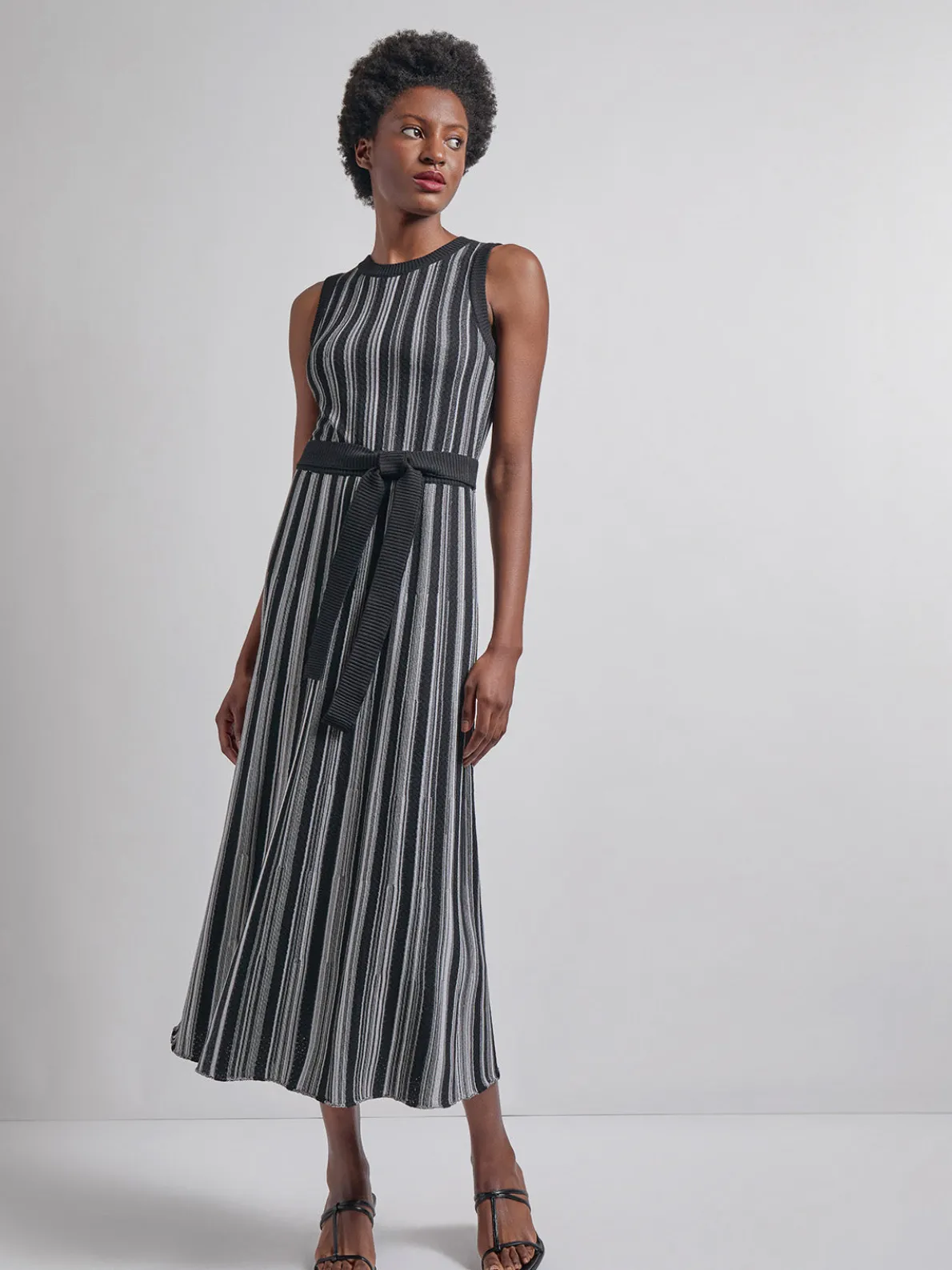Modern Fit Sleeveless Soft Ribbed Knit Belted Maxi Dress