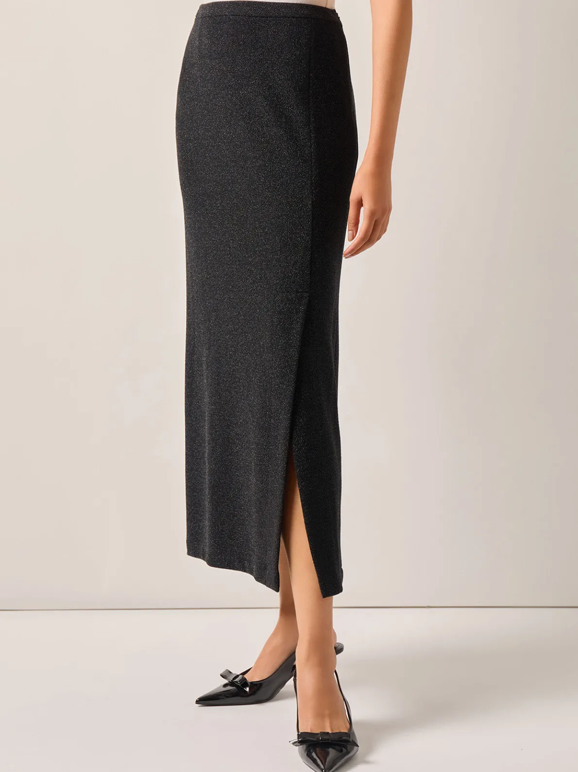 Modern Fit Sparkle Stretch Woven Straight Maxi Skirt