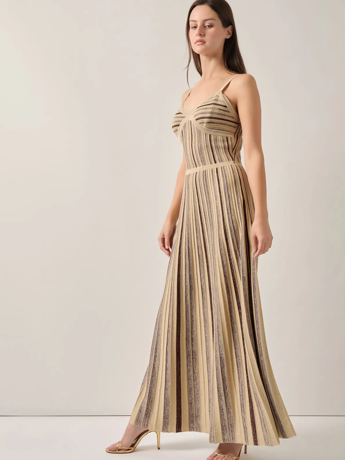 Modern Fit-and-Flare Lurex Striped Knit Maxi Dress