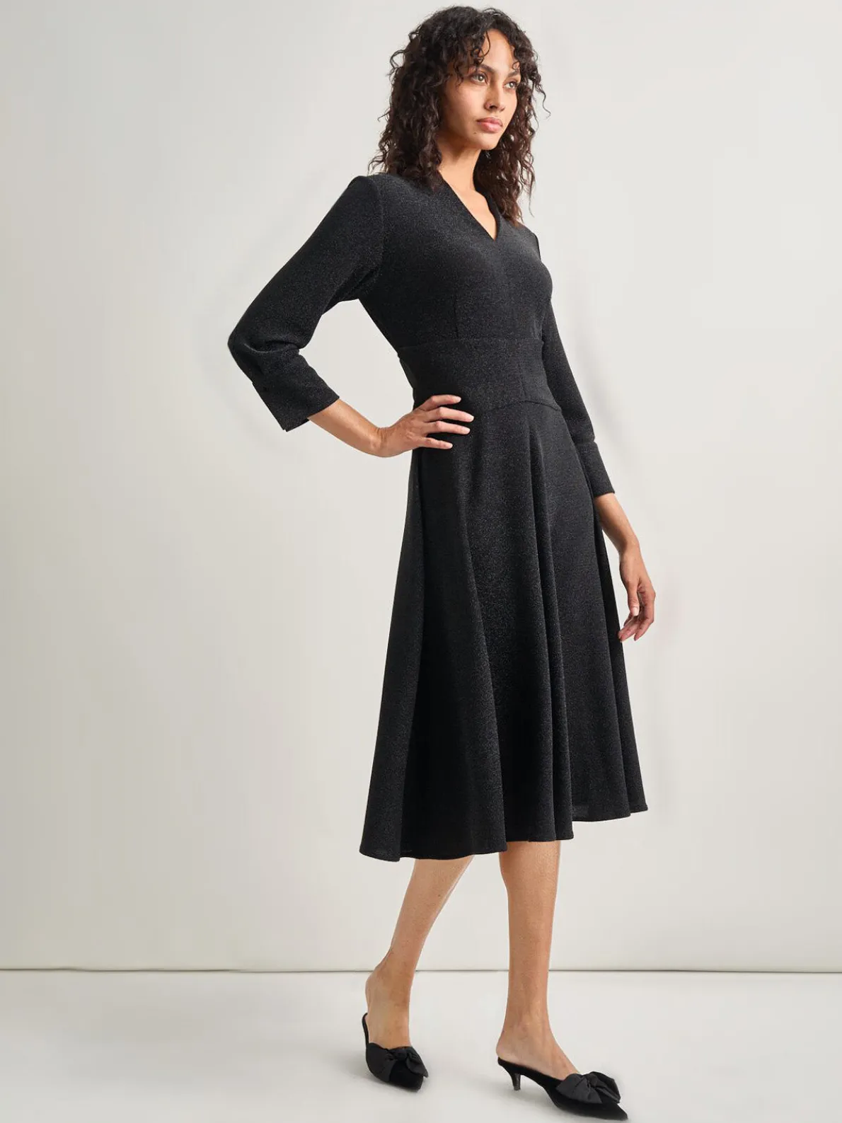 Modern Fit-and-Flare Sparkle Stretch Woven Midi Dress