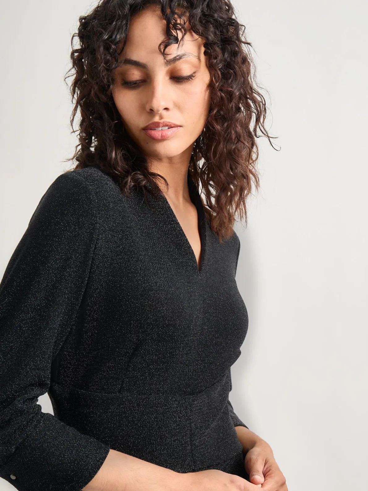 Modern Fit-and-Flare Sparkle Stretch Woven Midi Dress