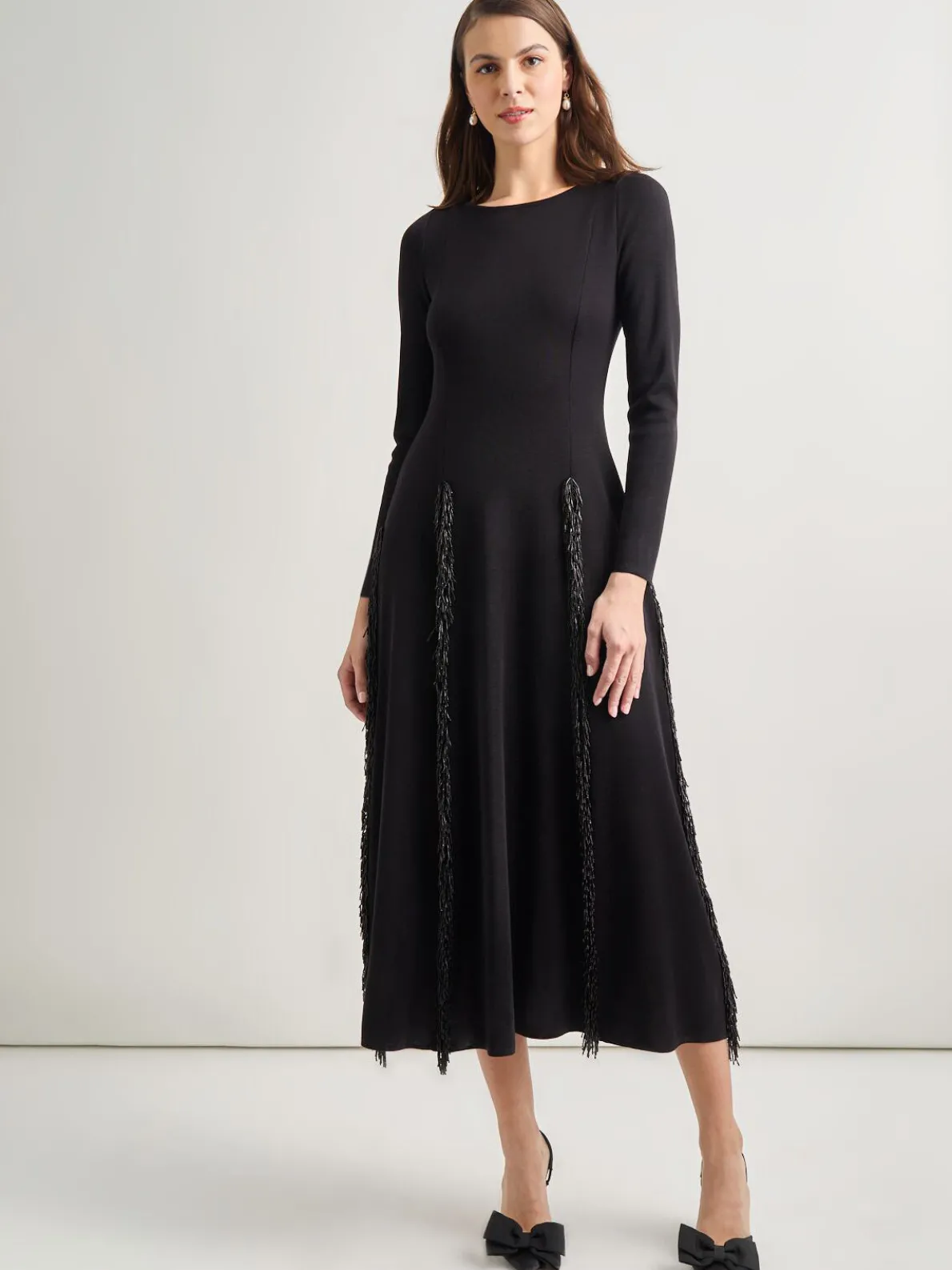 Modern Fit-and-Flare Sequin Princess Seam Knit Maxi Dress