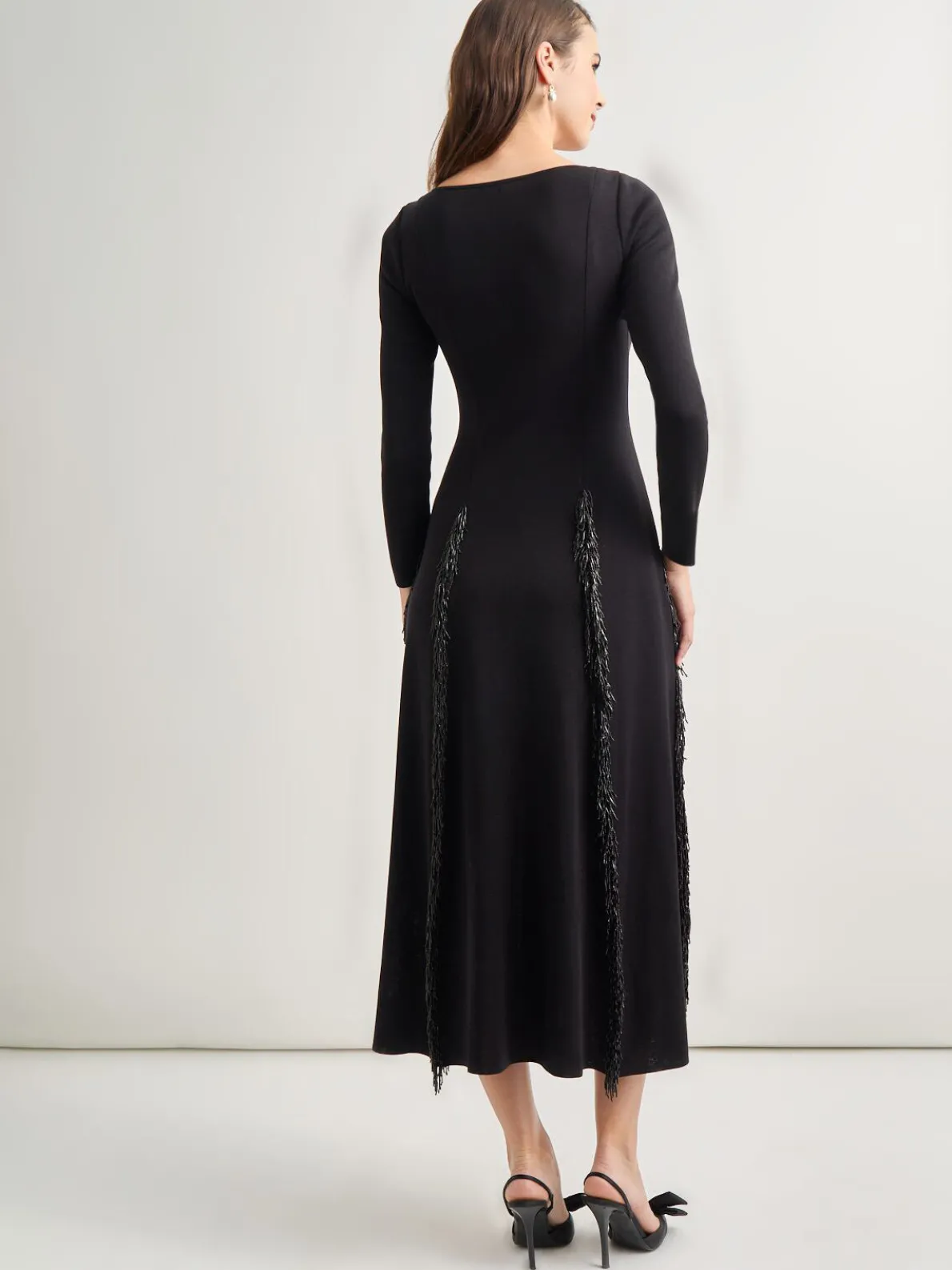 Modern Fit-and-Flare Sequin Princess Seam Knit Maxi Dress