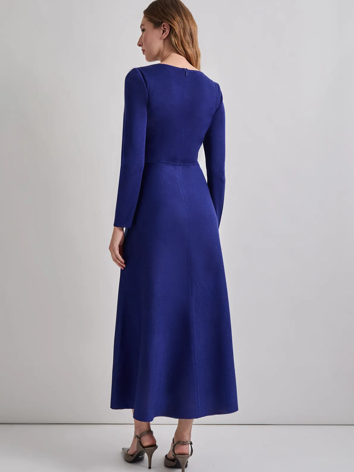 Modern Fit-and-Flare Embroidered Floral Knit Maxi Dress