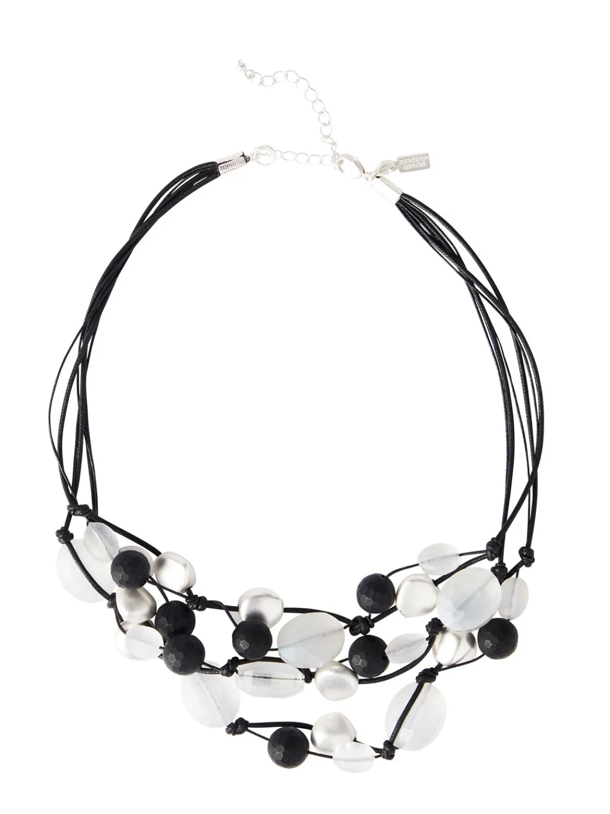 Multi-Cord Matte Black & White Crystal Necklace