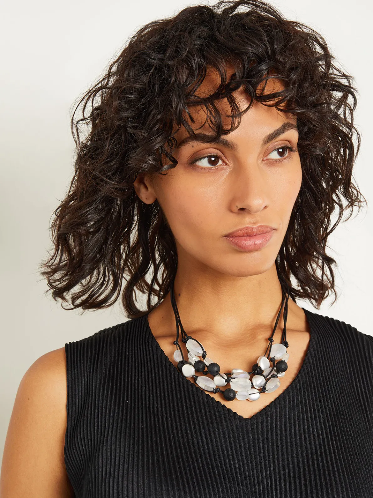 Multi-Cord Matte Black & White Crystal Necklace