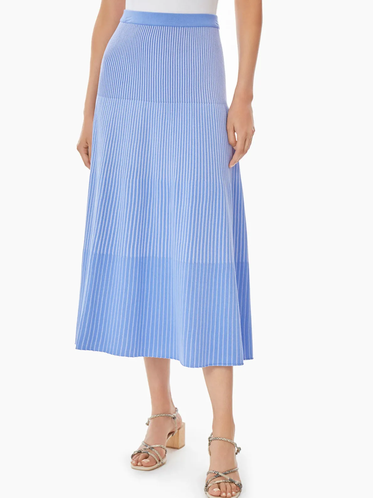 Multi-Stripe Soft Knit Midi Skirt